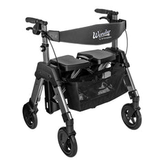 Stander EZ FOLD-N-GO Aluminium Rollator For Seniors and Elders, Wheel size 8inch With Height Adjustable from 10" to 14", Weight Capacity 500lbs, Black Walnut Color
