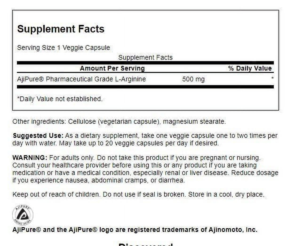 Swanson Ajipure L-Arginine - Pharmaceutical Grade 500 Mg 60 Veg Caps 3 Pack