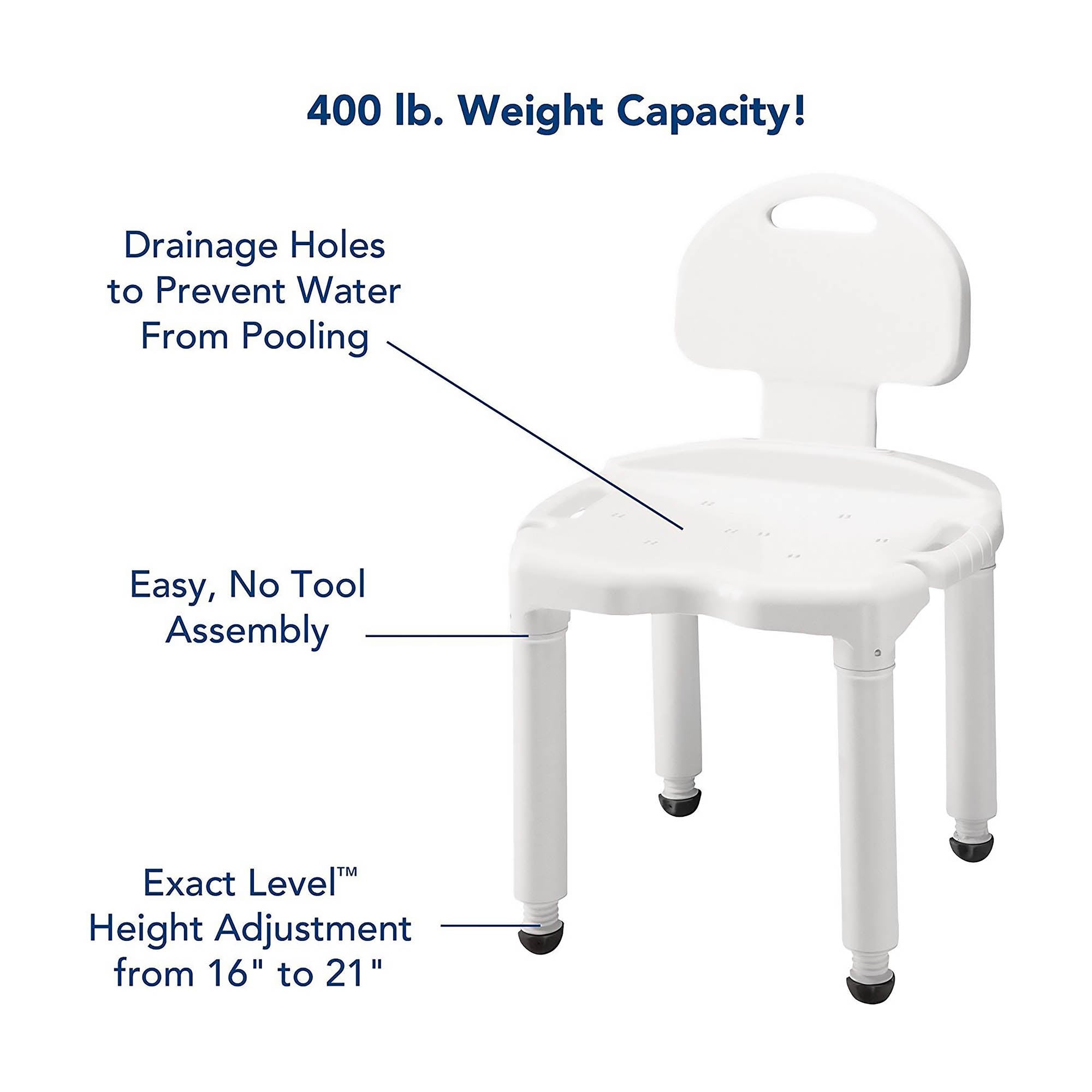 Bath Bench Carex Without Arms Plastic Frame With Backrest 21 Inch Seat Width 400 lbs. Weight Capacity,Packaging Type- Each