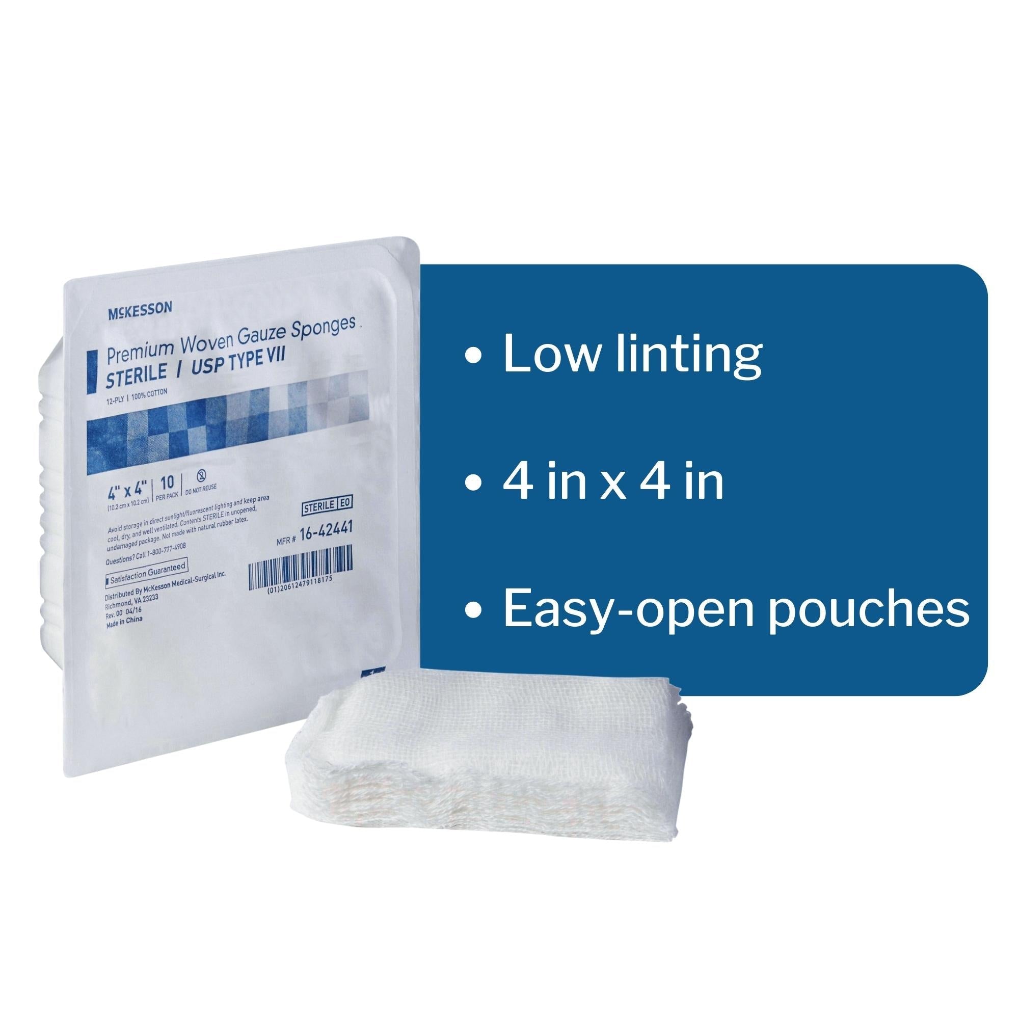 Gauze Sponge McKesson 4 X 4 Inch 12-Ply Sterile 10 per Tray, Packaging Type- Case