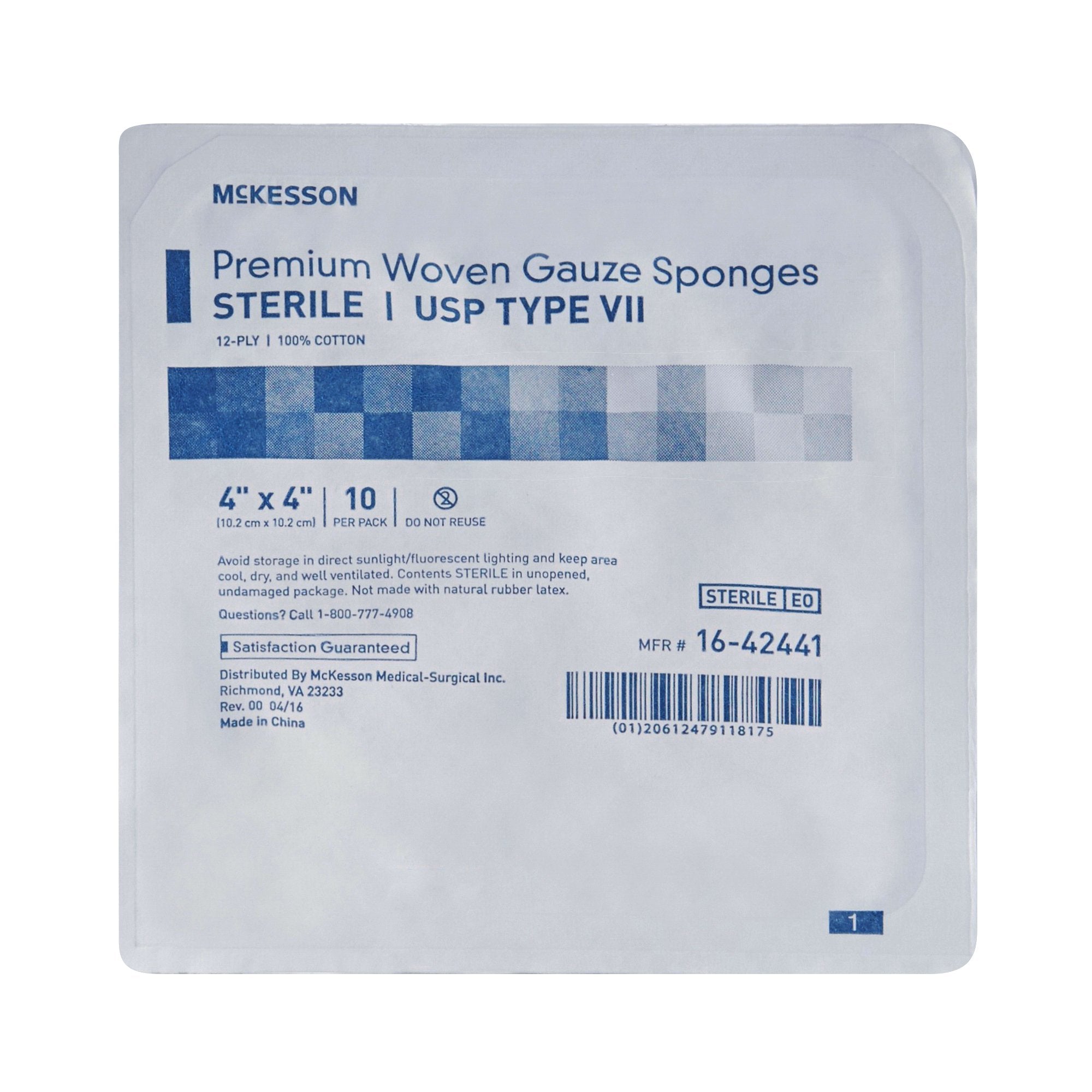 Gauze Sponge McKesson 4 X 4 Inch 12-Ply Sterile 10 per Tray, Packaging Type- Case