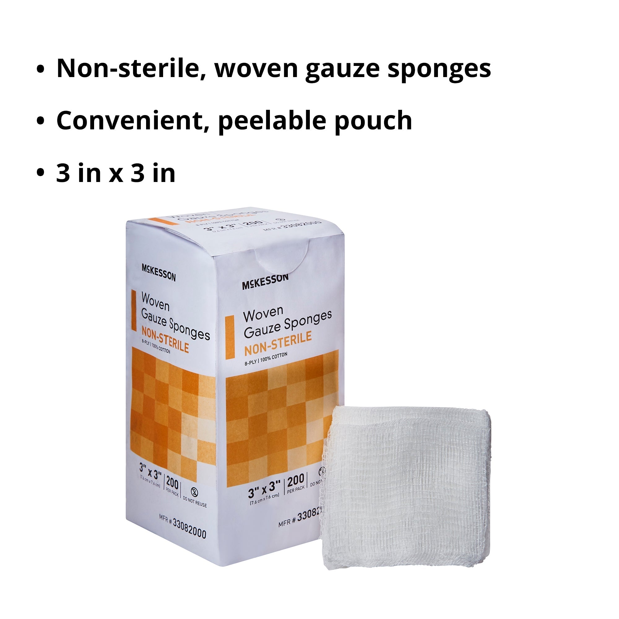 Gauze Sponge McKesson 3 X 3 Inch 8-Ply NonSterile 200 per Pack, Packaging Type- Case