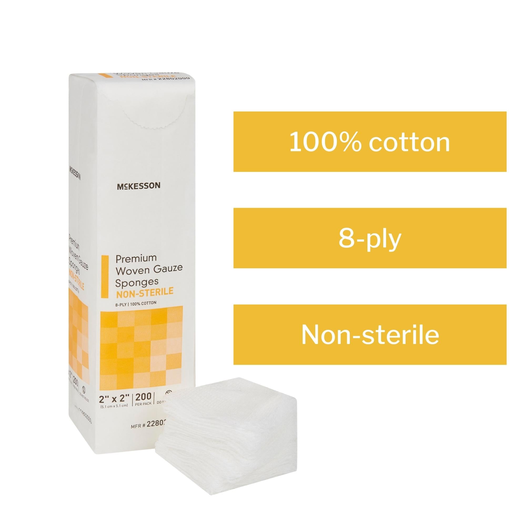 Gauze Sponge McKesson 2 X 2 Inch 8-Ply NonSterile 200 per Pack, Packaging Type - Packet