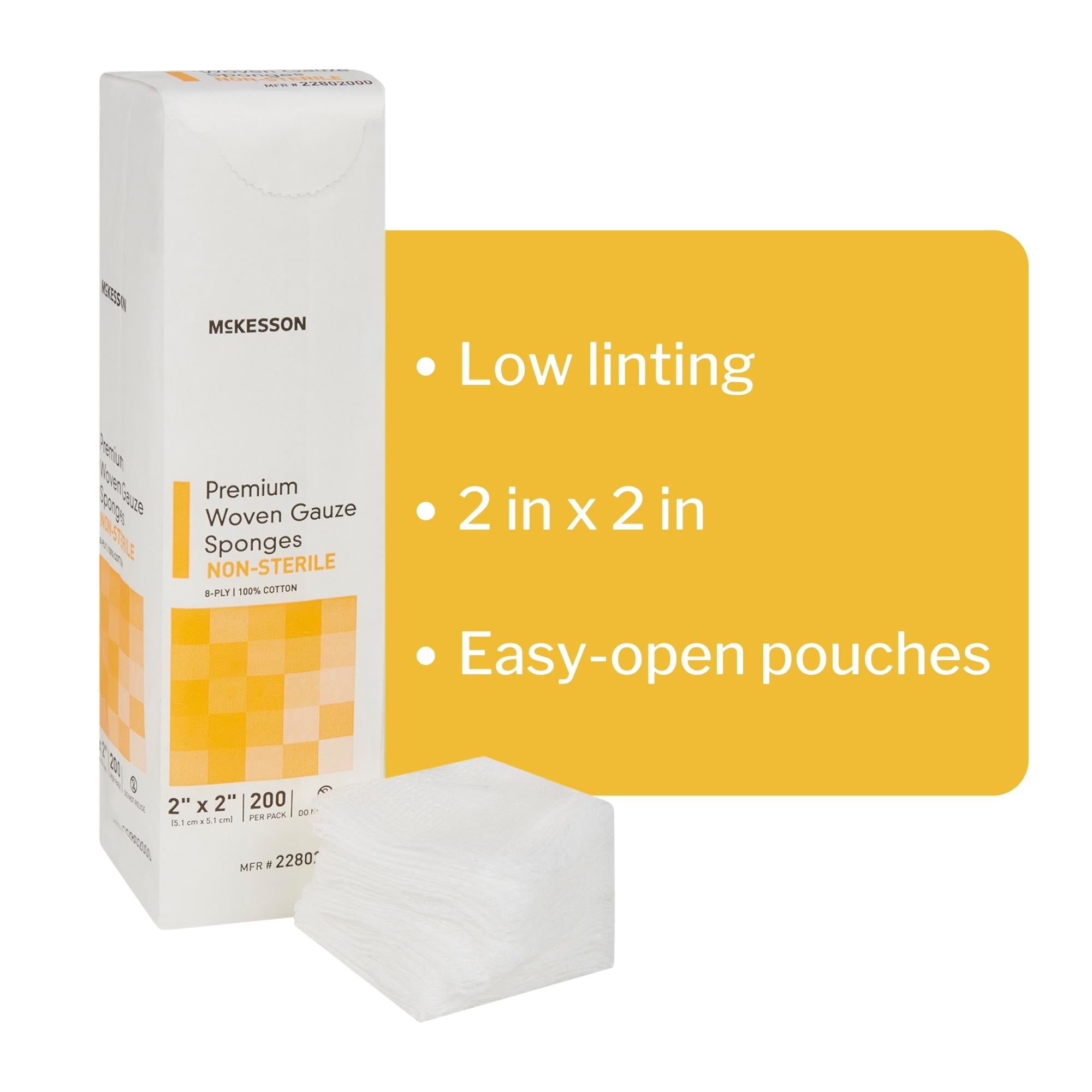 Gauze Sponge McKesson 2 X 2 Inch 8-Ply NonSterile 200 per Pack, Packaging Type - Packet
