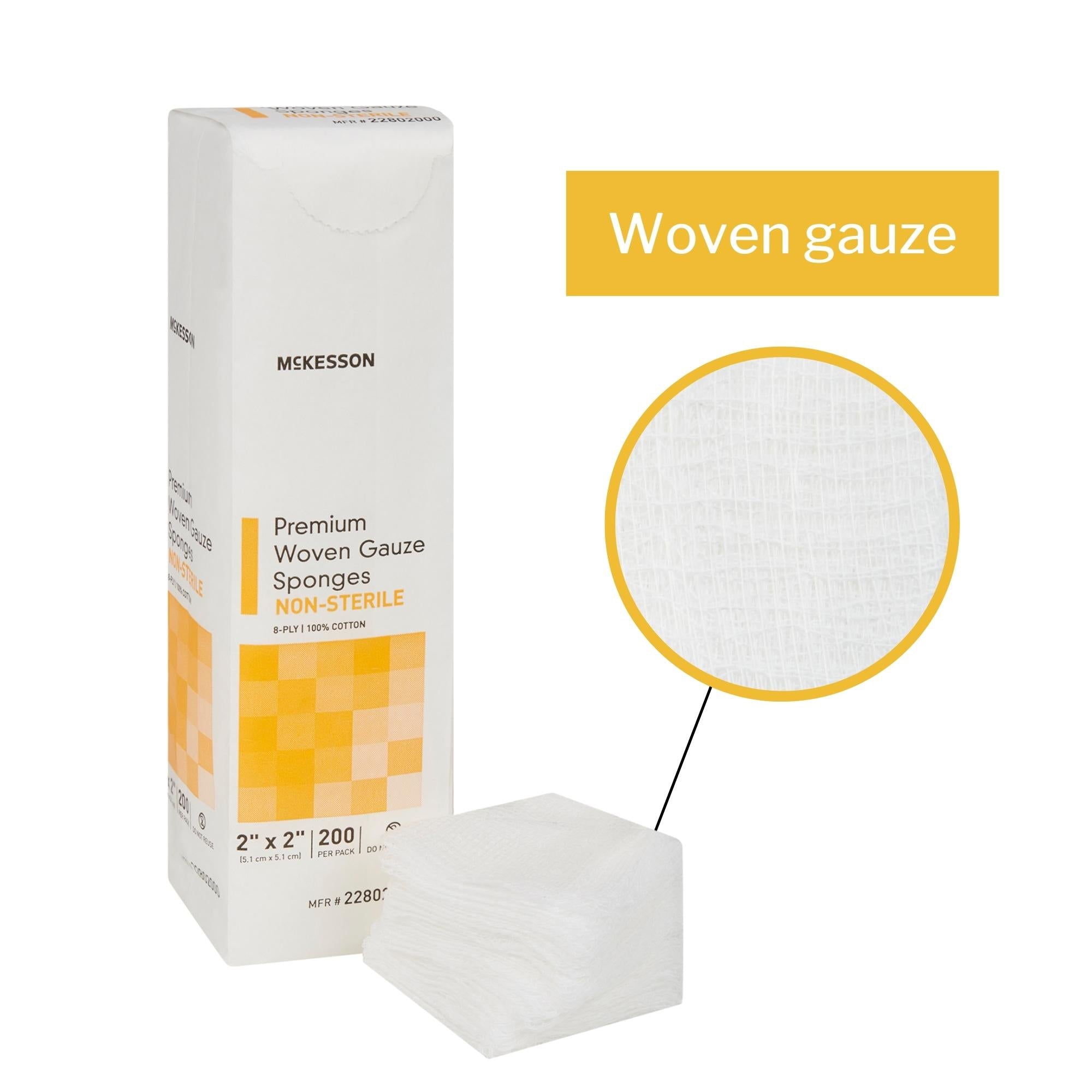 Gauze Sponge McKesson 2 X 2 Inch 8-Ply NonSterile 200 per Pack, Packaging Type - Packet
