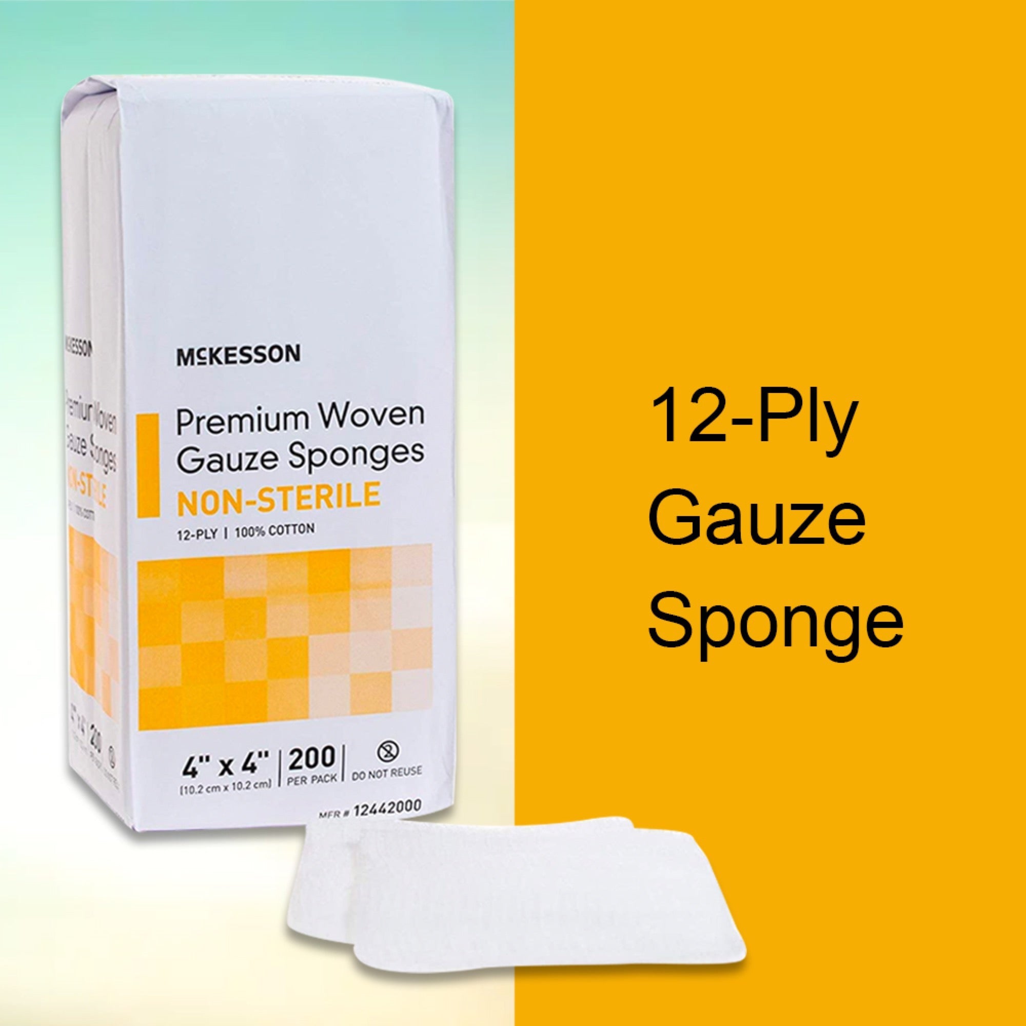 Gauze Sponge McKesson 4 X 4 Inch 12-Ply NonSterile 200 per Pack, Packaging Type- Case