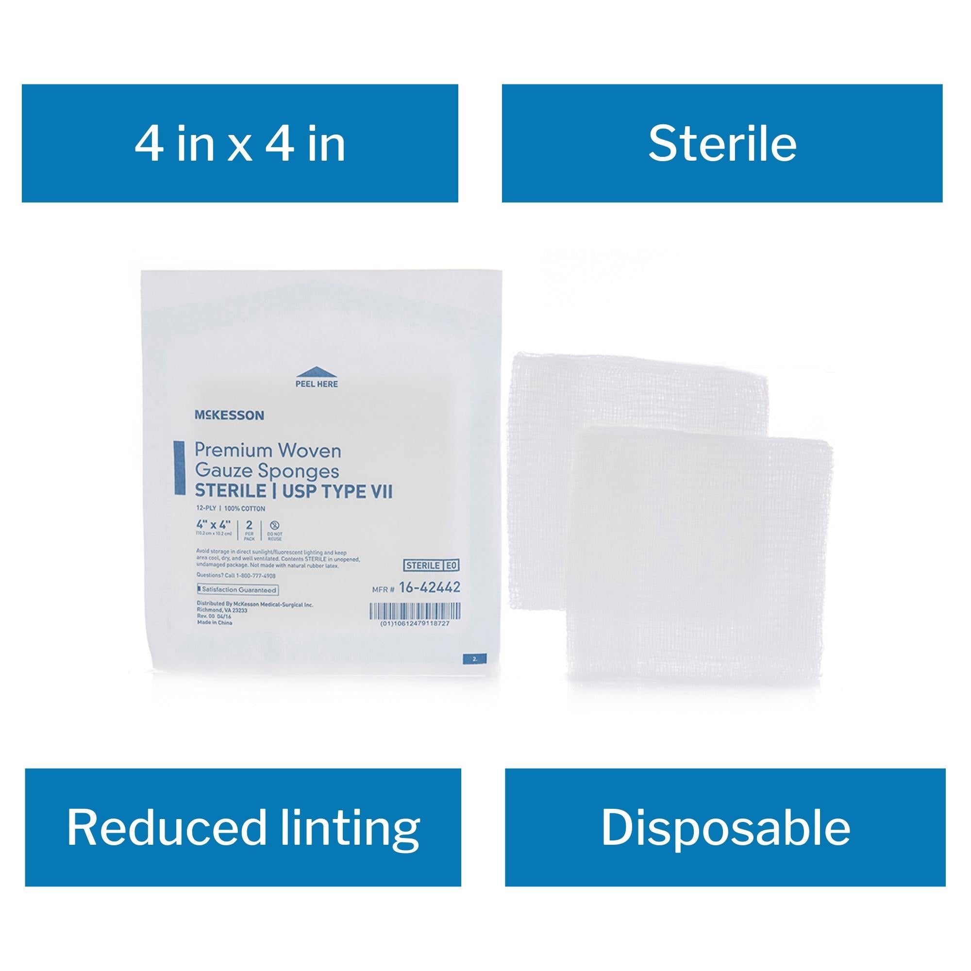 Gauze Sponge McKesson 4 X 4 Inch 12-Ply Sterile 2 per Pack, Packaging Type- Case