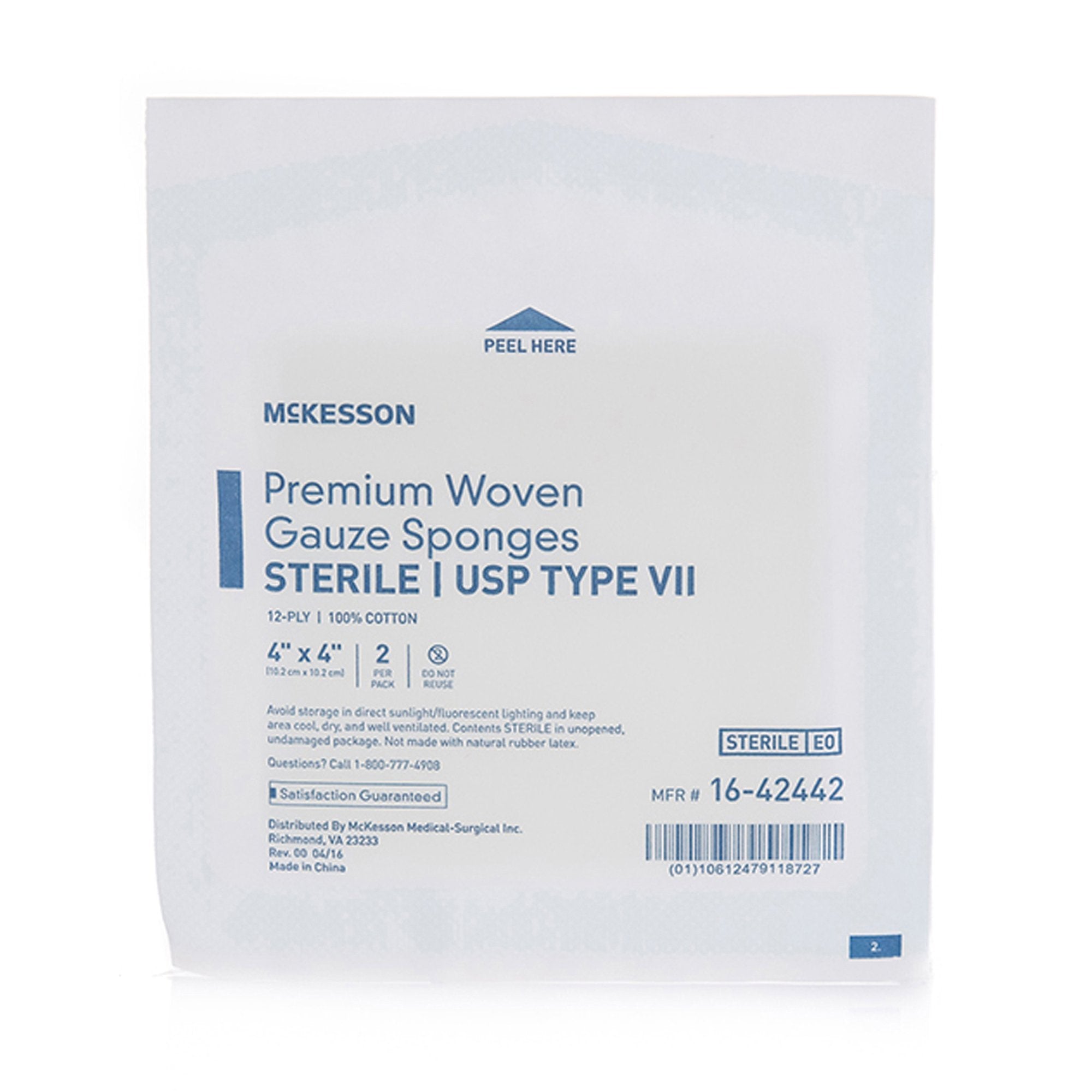 Gauze Sponge McKesson 4 X 4 Inch 12-Ply Sterile 2 per Pack, Packaging Type- Case