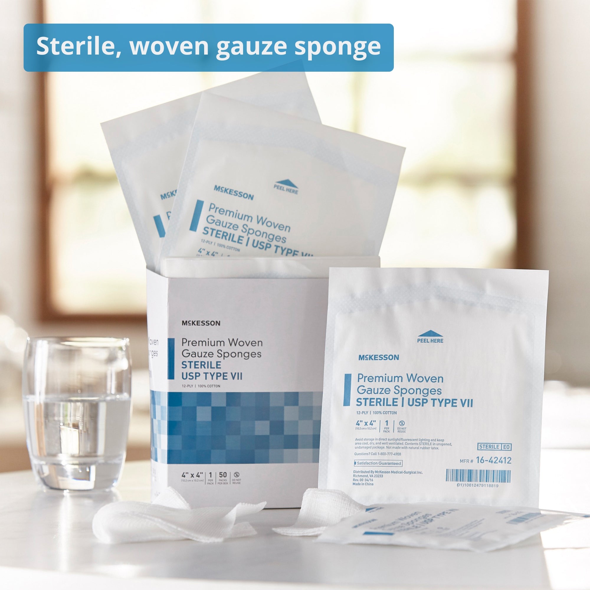 Gauze Sponge McKesson 4 X 4 Inch 12-Ply Sterile 1 per Pack, Packaging Type- Box