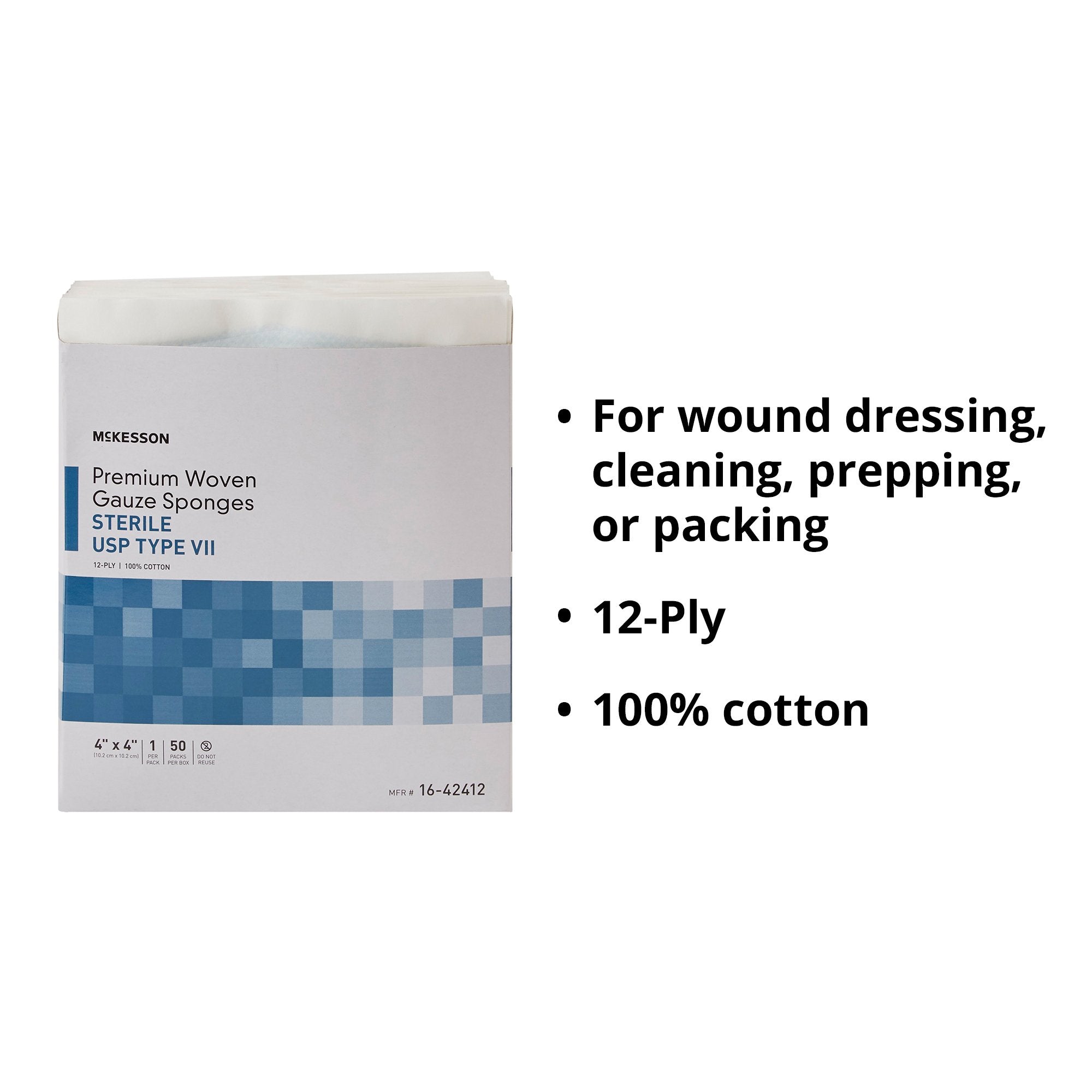 Gauze Sponge McKesson 4 X 4 Inch 12-Ply Sterile 1 per Pack, Packaging Type- Case