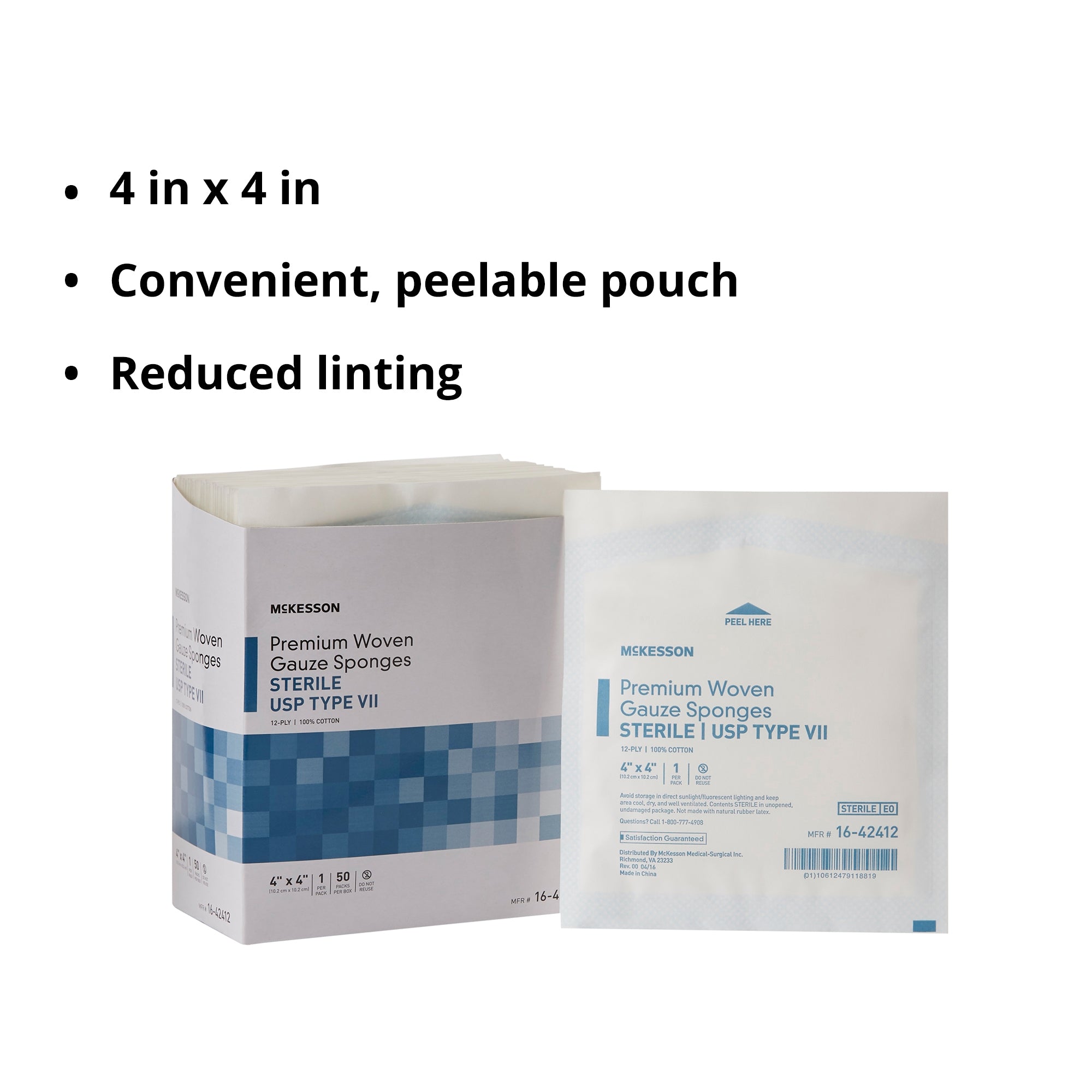 Gauze Sponge McKesson 4 X 4 Inch 12-Ply Sterile 1 per Pack, Packaging Type- Case