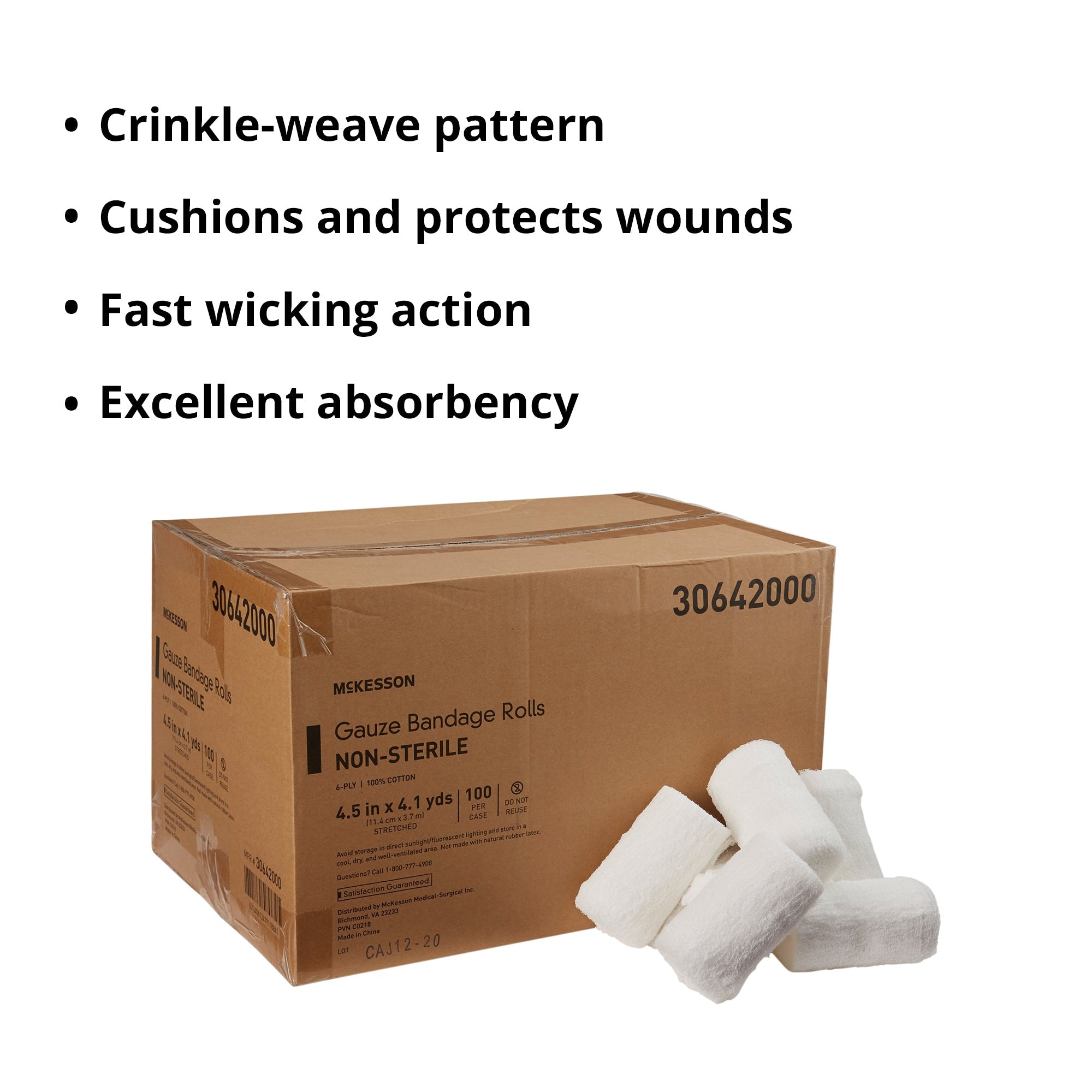Fluff Bandage Roll McKesson 4-1/2 Inch X 4-1/10 Yard 6-Ply NonSterile 100 per Case, Packaging Type- Case
