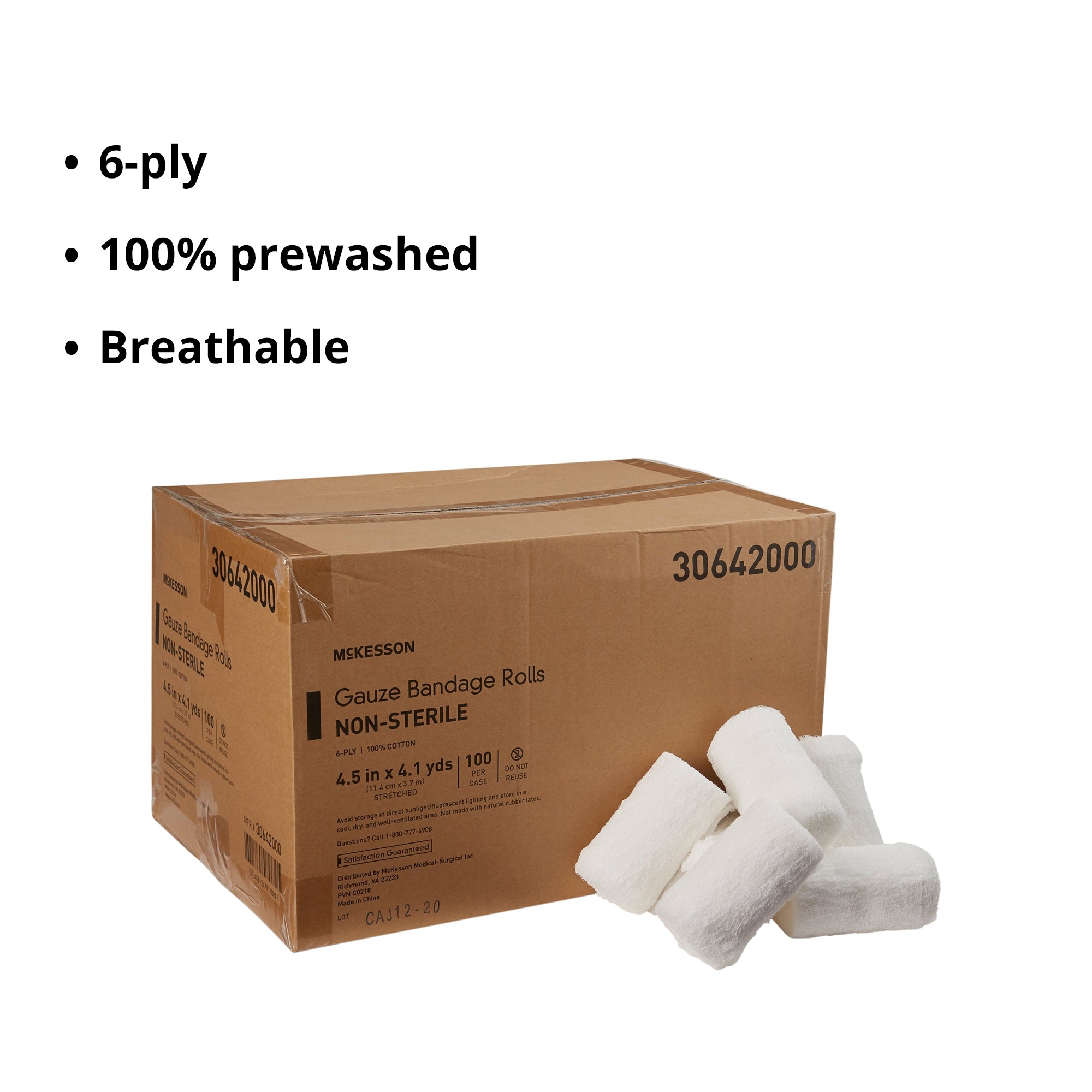 Fluff Bandage Roll McKesson 4-1/2 Inch X 4-1/10 Yard 6-Ply NonSterile 100 per Case, Packaging Type- Case