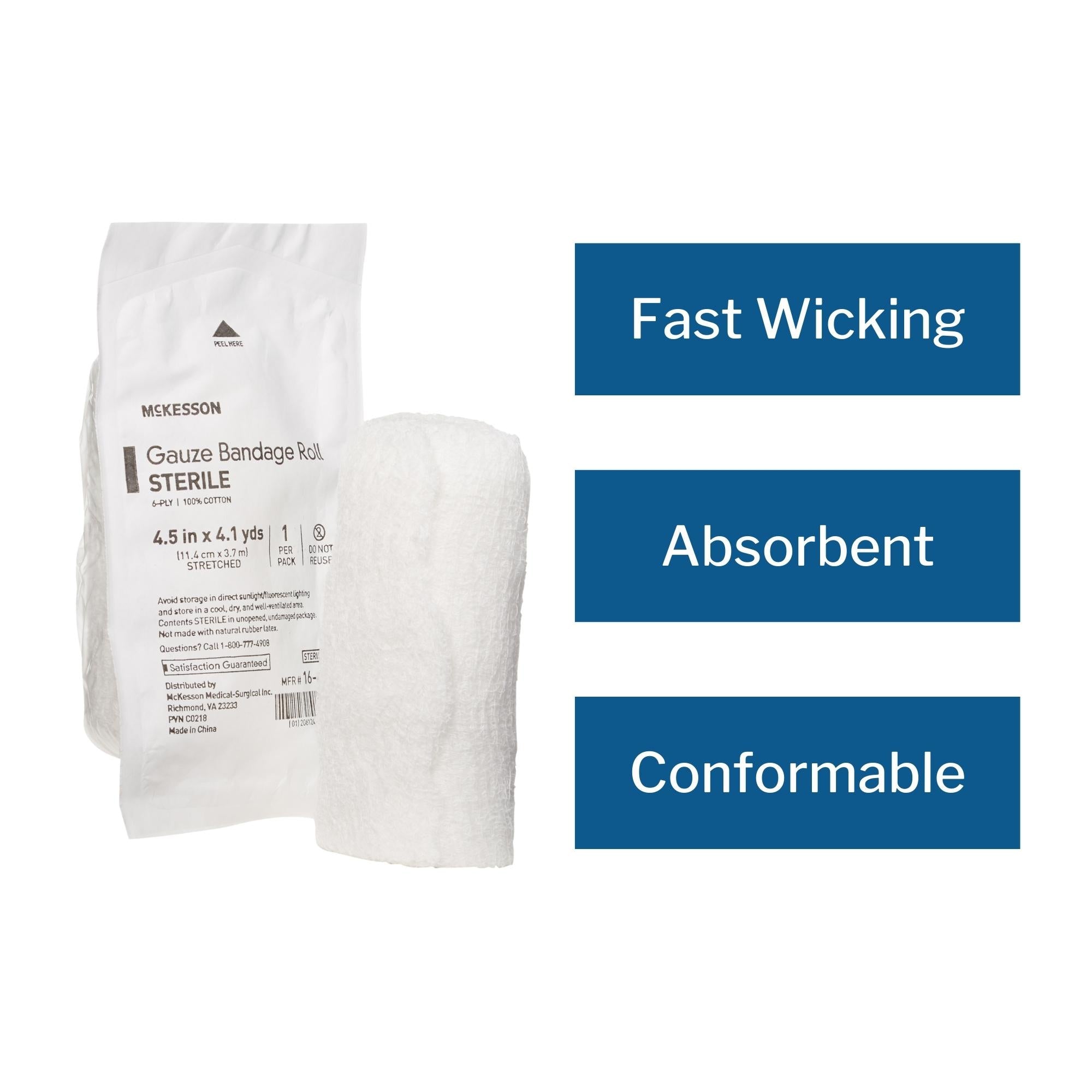 Fluff Bandage Roll McKesson 4-1/2 Inch X 4-1/10 Yard 6-Ply Sterile 1 per Pack, Packaging Type- Case