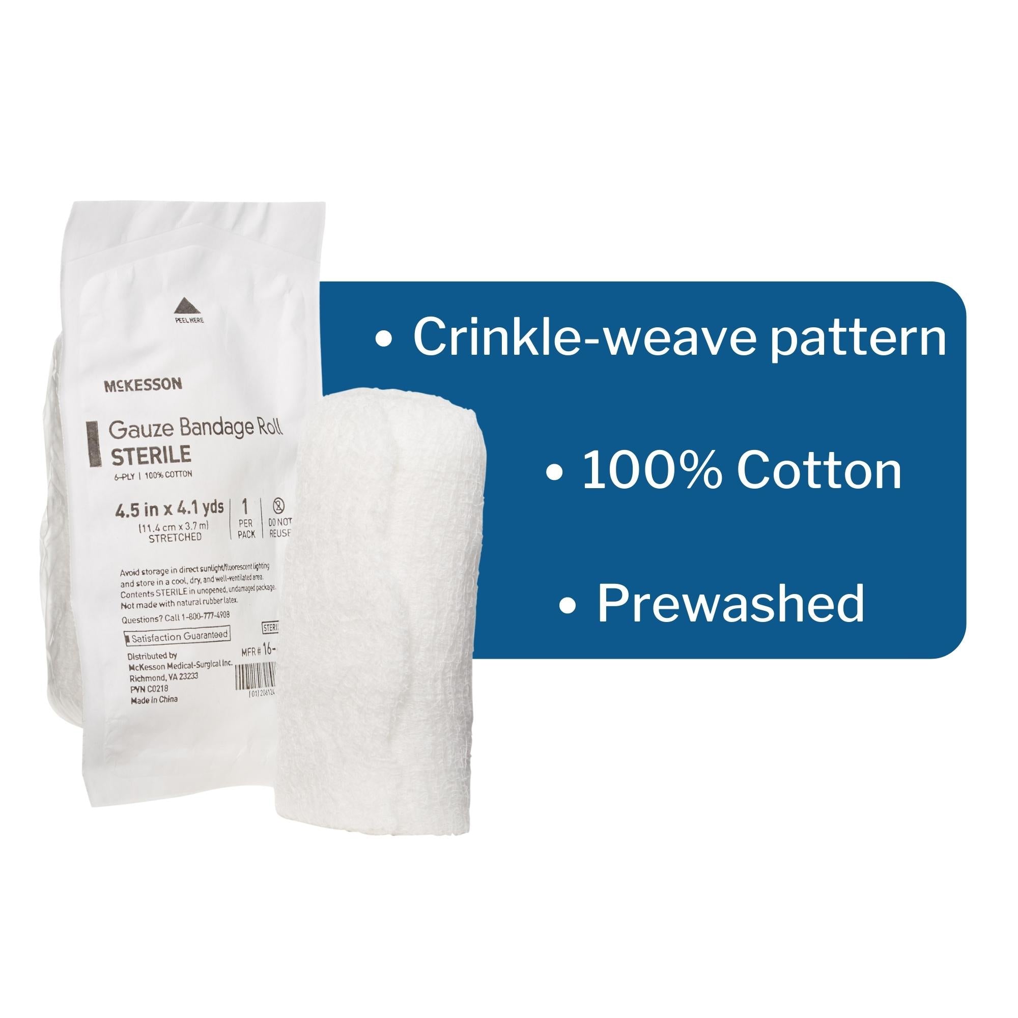 Fluff Bandage Roll McKesson 4-1/2 Inch X 4-1/10 Yard 6-Ply Sterile 1 per Pack, Packaging Type- Case