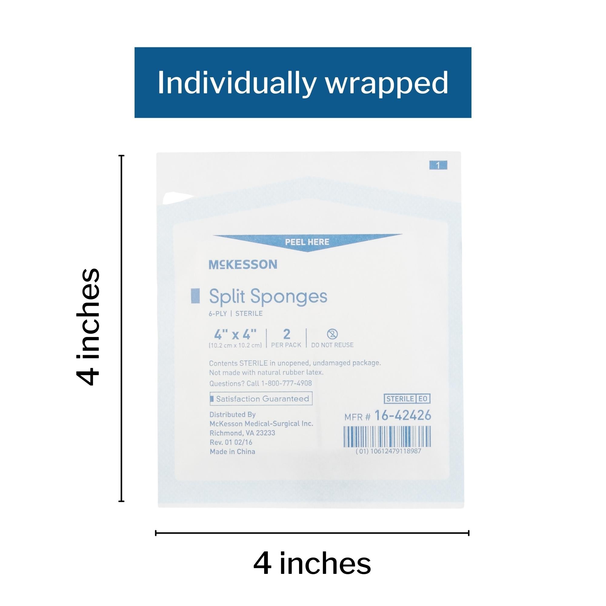 Esponja de drenaje McKesson de 4 x 4 pulgadas, 6 capas, estéril, 2 por paquete, tipo de embalaje: caja