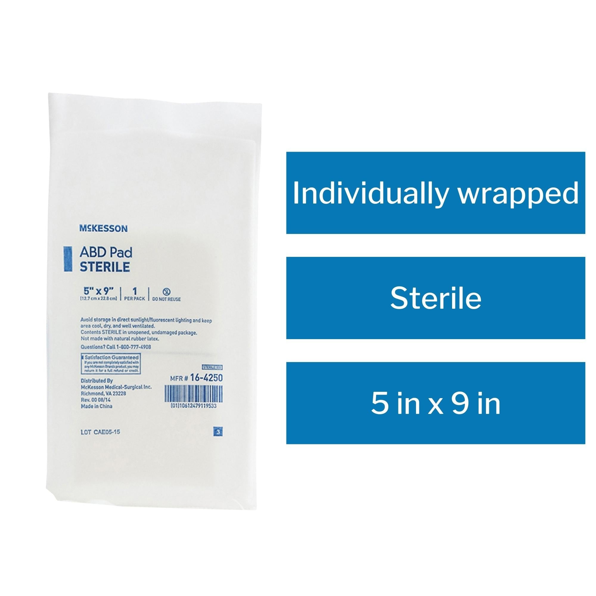 Abdominal Pad McKesson 5 X 9 Inch Sterile 1 per Pack, Packaging Type- Case