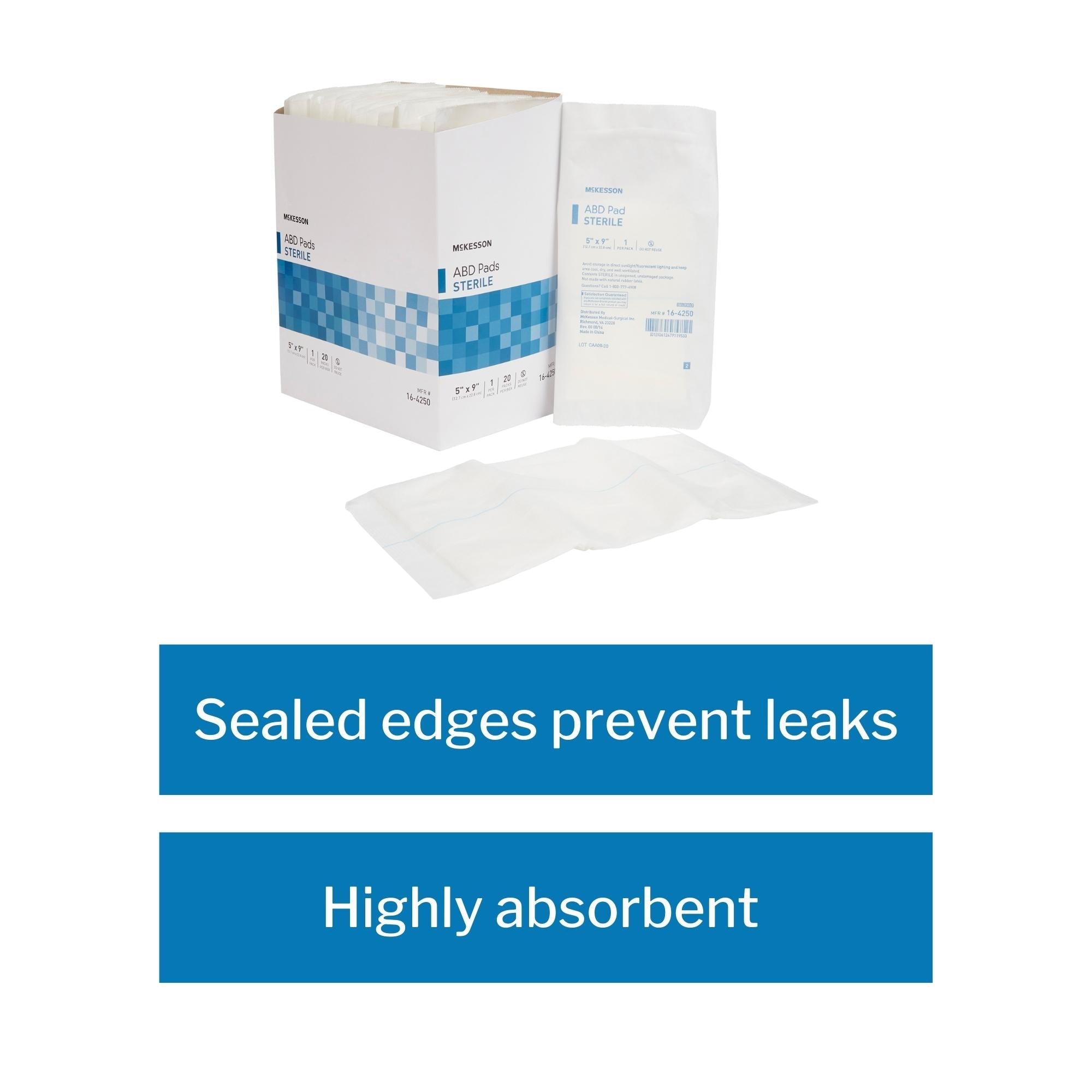 Abdominal Pad McKesson 5 X 9 Inch Sterile 1 per Pack, Packaging Type- Case