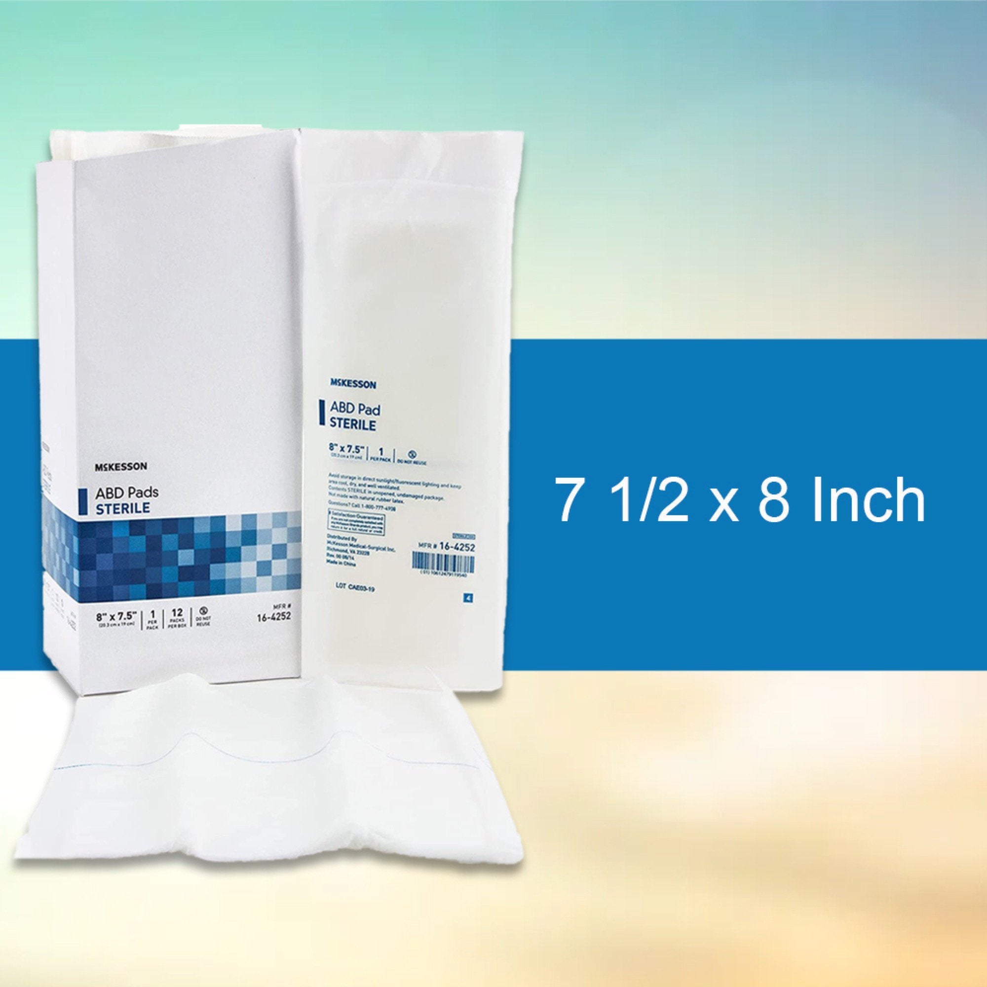 Almohadilla abdominal McKesson de 7-1/2 x 8 pulgadas, estéril, 1 por paquete, tipo de embalaje: caja