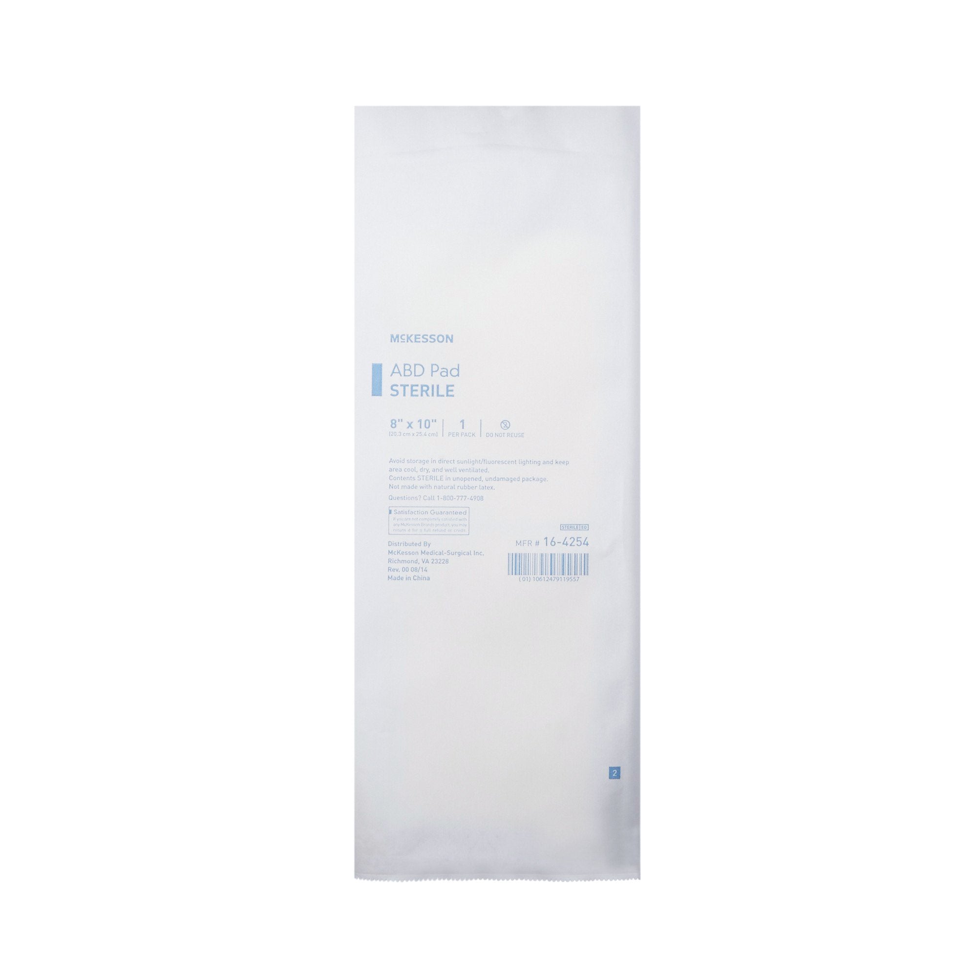 Abdominal Pad McKesson 8 X 10 Inch Sterile 1 per Pack, Packaging Type- Case