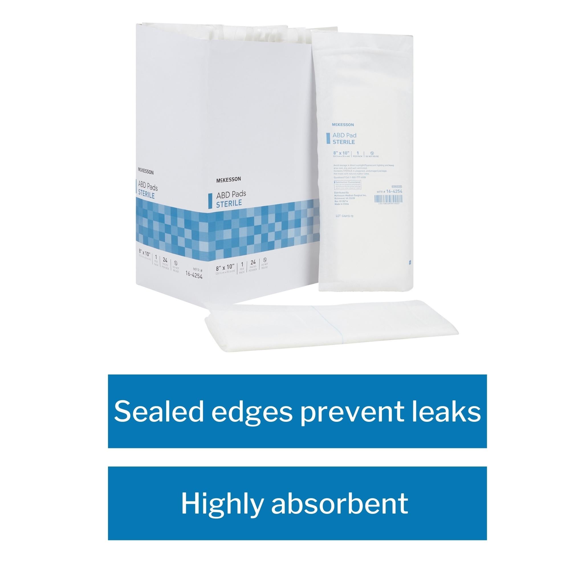 Abdominal Pad McKesson 8 X 10 Inch Sterile 1 per Pack, Packaging Type- Box