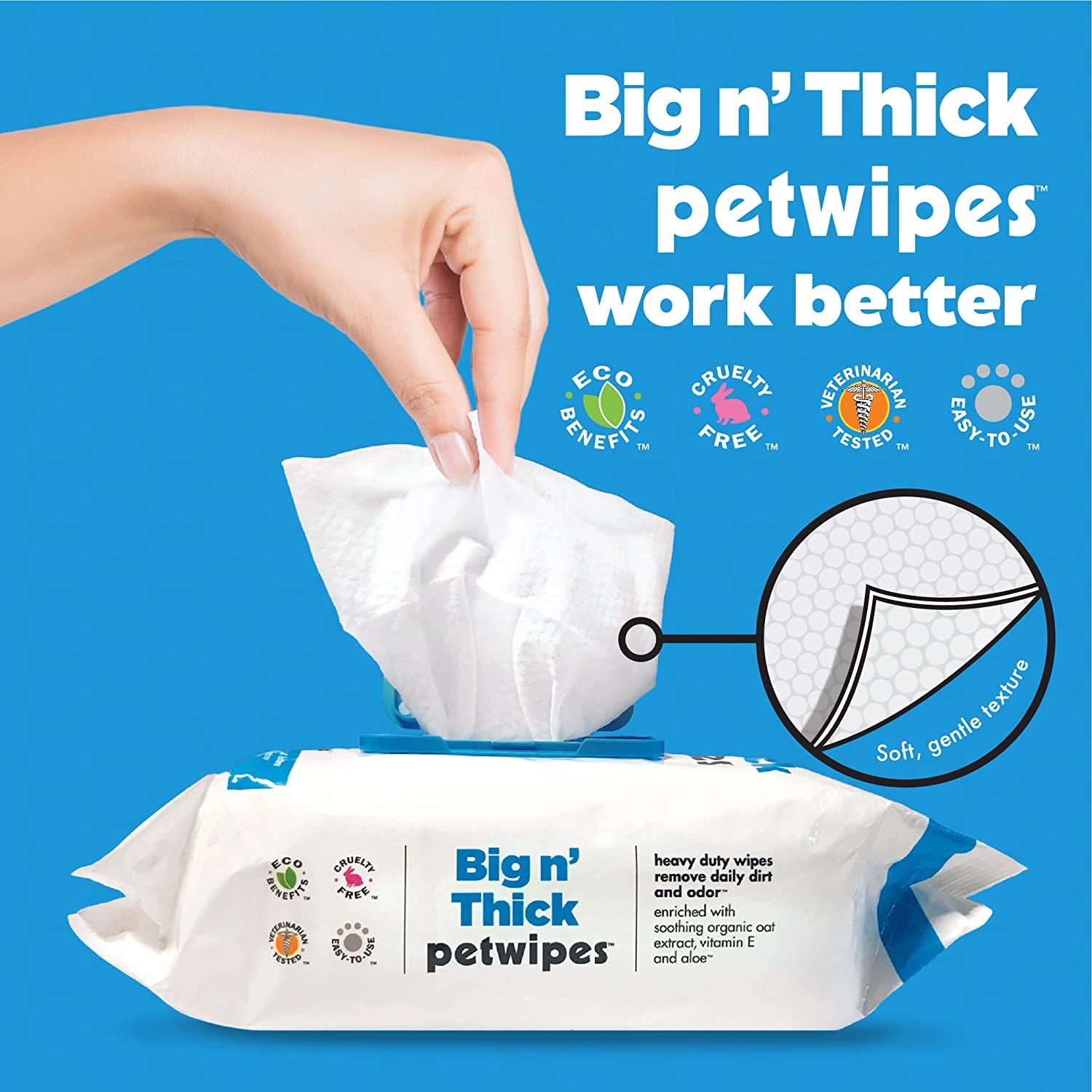 Large Pet Wipes for Dogs and Cats, 200 Count, Organic Oat Extract, Moistened with Gentle Cleaning Formula, Ideal for Home or Travel