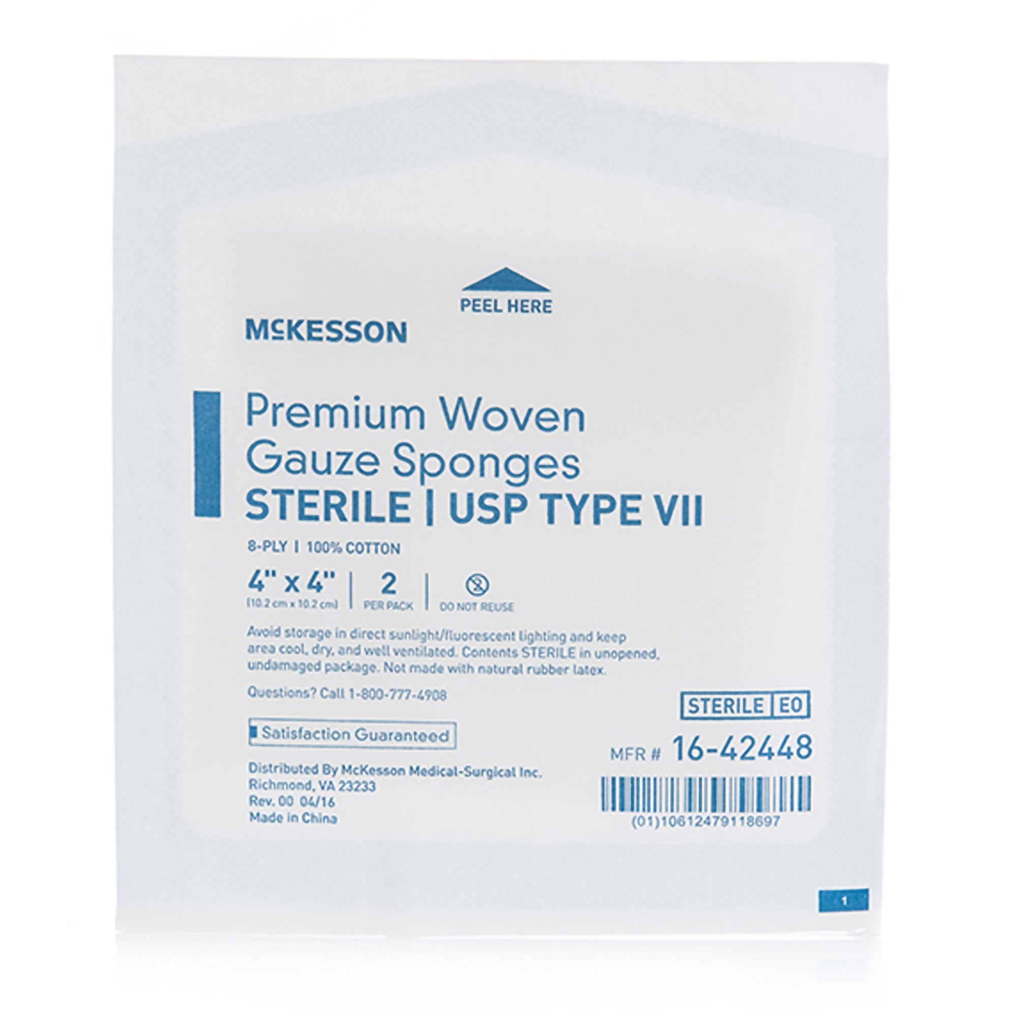 Gauze Sponge McKesson 4 X 4 Inch 8-Ply Sterile 2 per Pack, Packaging Type- Case