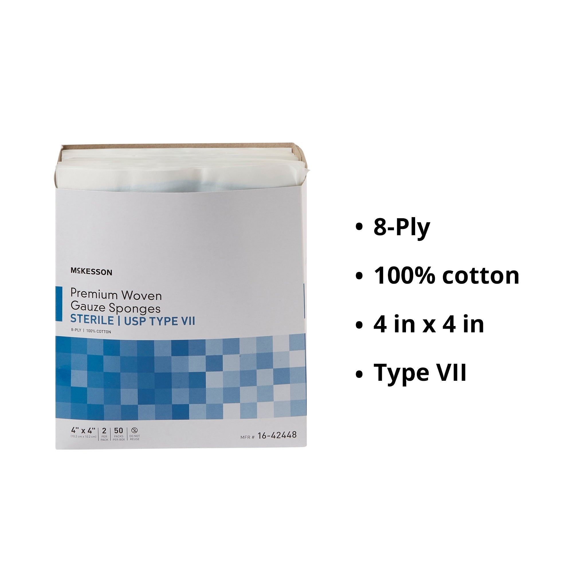 Gauze Sponge McKesson 4 X 4 Inch 8-Ply Sterile 2 per Pack, Packaging Type- Case