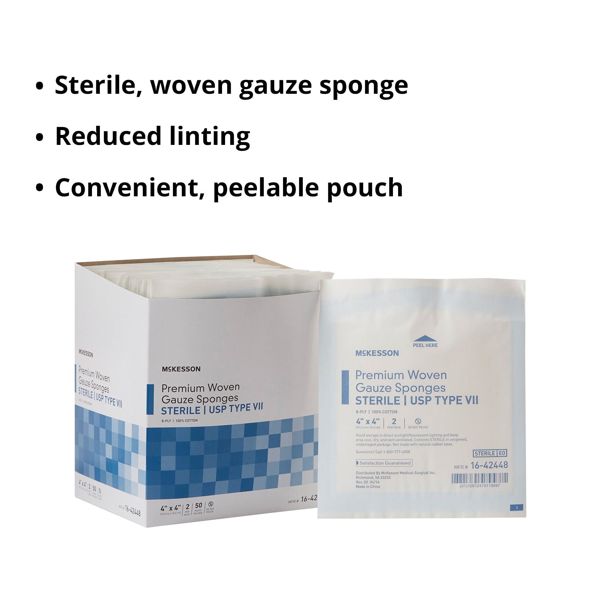 Gauze Sponge McKesson 4 X 4 Inch 8-Ply Sterile 2 per Pack, Packaging Type- Case