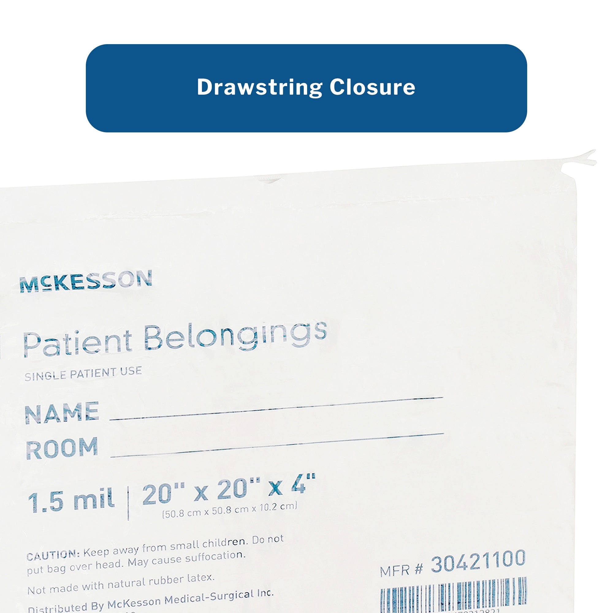 Patient Belongings Bag McKesson 4 X 20 X 20 Inch Polyethylene Drawstring Closure White, Packaging Type- Case