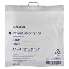 Patient Belongings Bag McKesson 4 X 20 X 20 Inch Polyethylene Snap Closure White, Packaging Type- Case