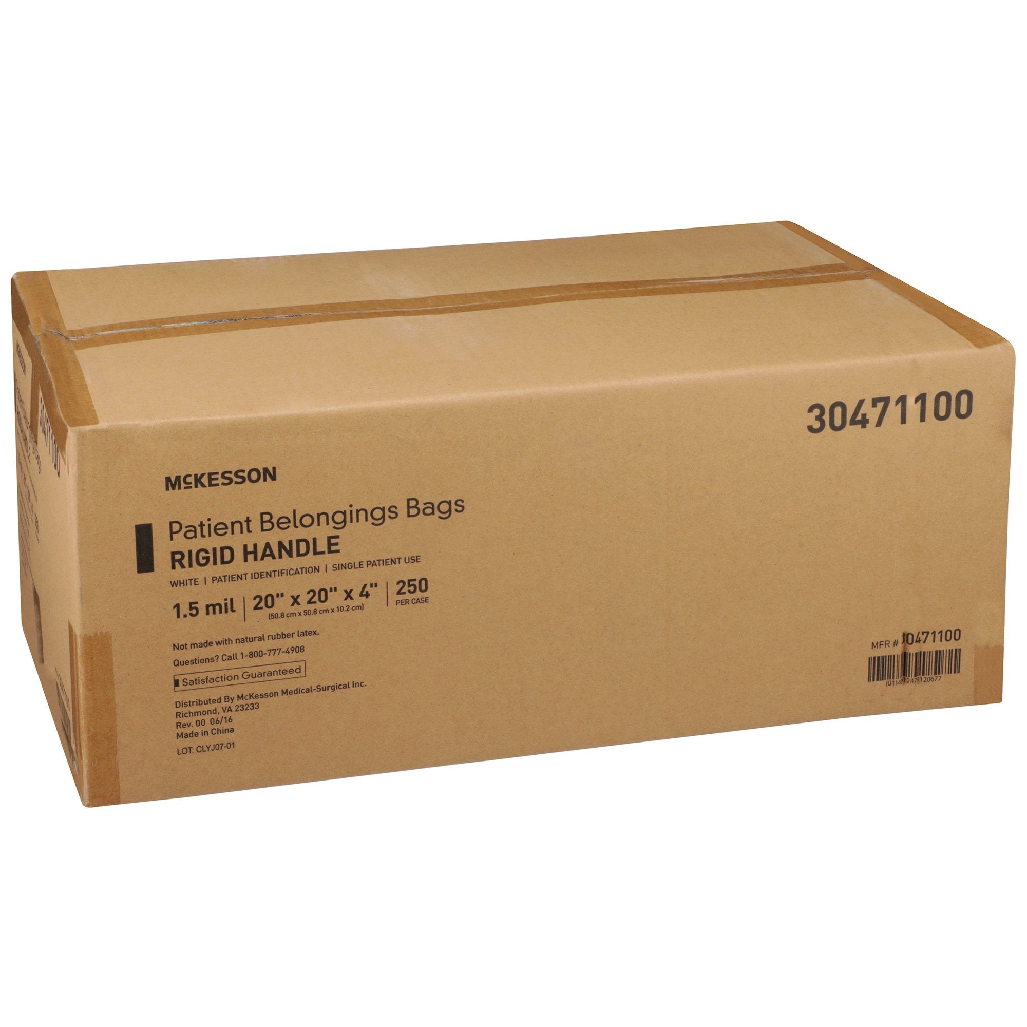 Patient Belongings Bag McKesson 4 X 20 X 20 Inch Polyethylene Snap Closure White, Packaging Type- Case