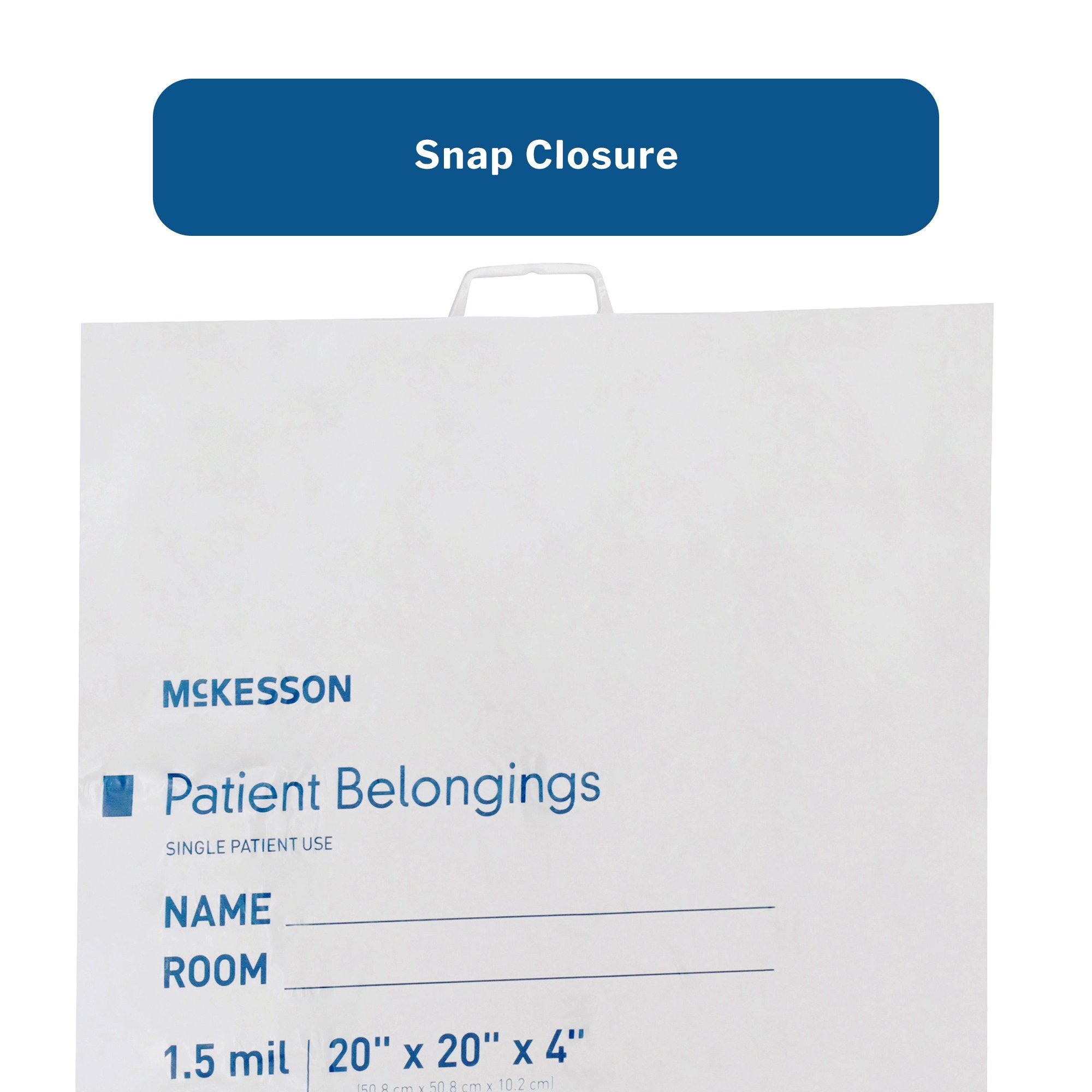 Patient Belongings Bag McKesson 4 X 20 X 20 Inch Polyethylene Snap Closure White, Packaging Type- Case