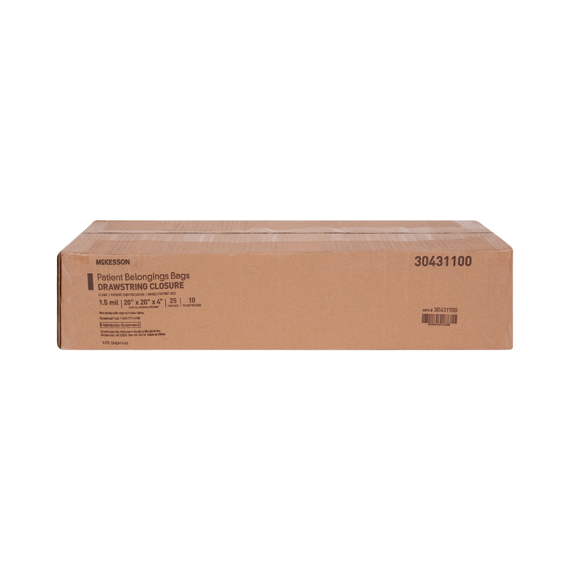 Patient Belongings Bag McKesson 4 X 20 X 20 Inch Polyethylene Drawstring Closure Clear, Packaging Type- Each