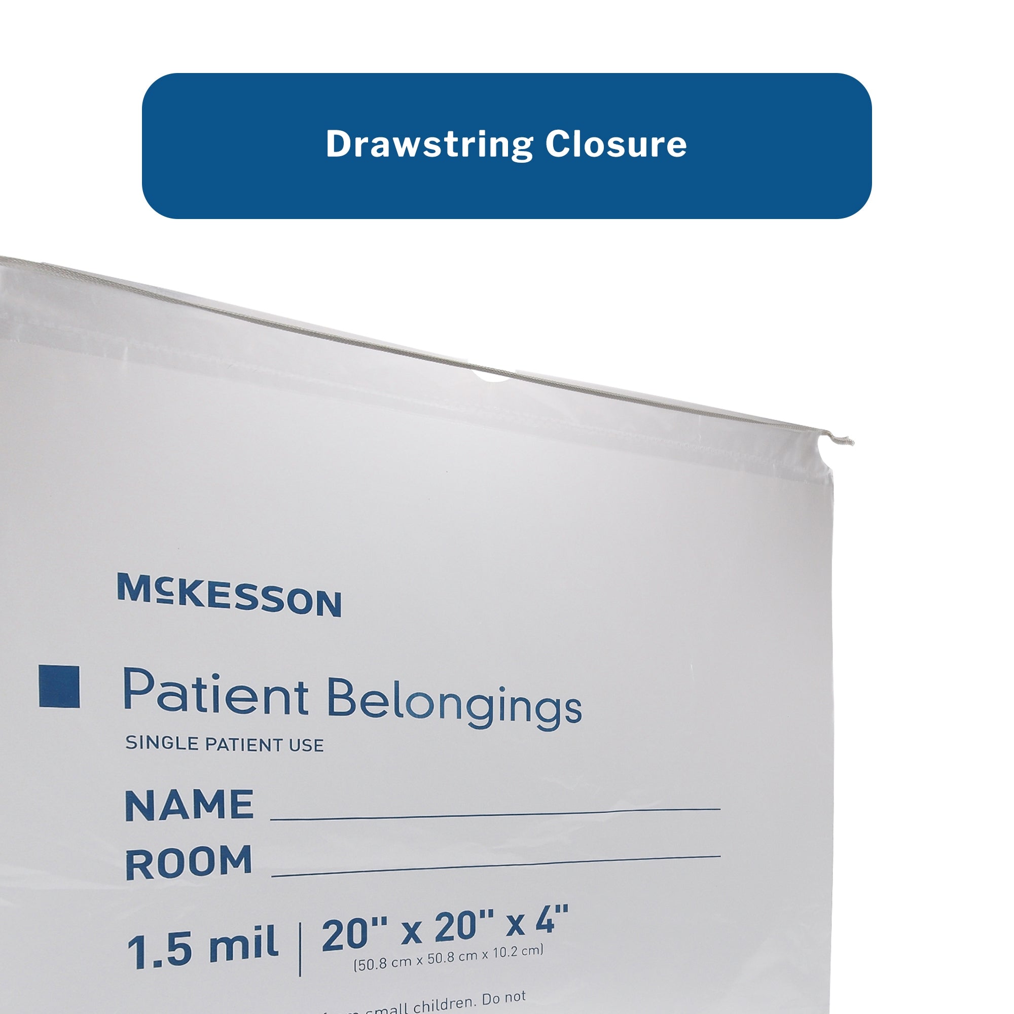 Patient Belongings Bag McKesson 4 X 20 X 20 Inch Polyethylene Drawstring Closure Clear, Packaging Type- Case