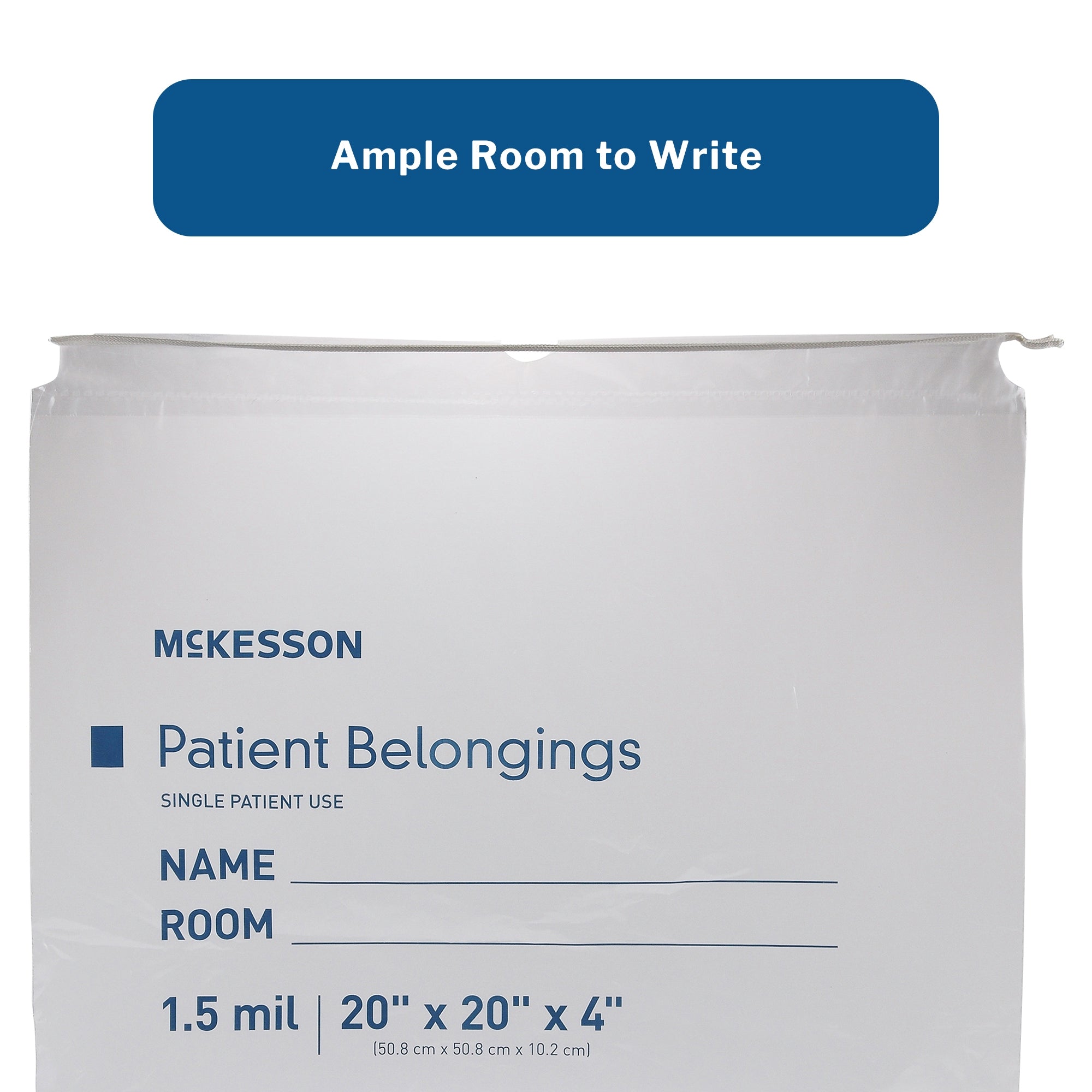 Patient Belongings Bag McKesson 4 X 20 X 20 Inch Polyethylene Drawstring Closure Clear, Packaging Type- Case