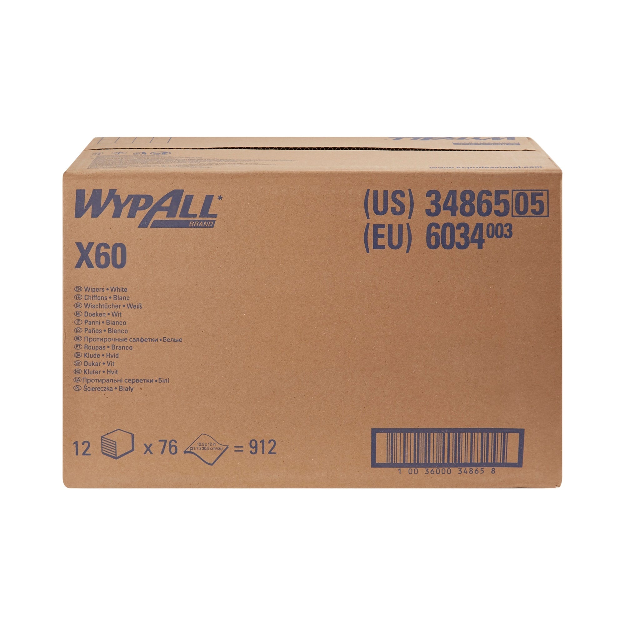 Toallita húmeda WypAll X60 de uso ligero, blanca, no estéril, de celulosa/polipropileno, 30 x 31,7 cm, reutilizable, tipo de embalaje: caja