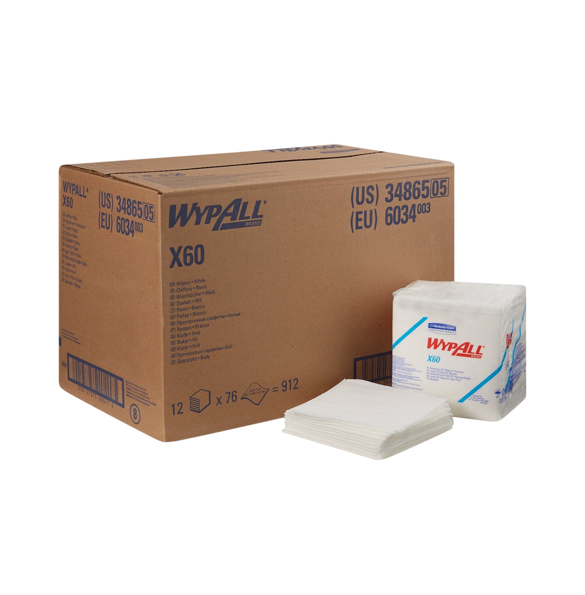 Toallita húmeda WypAll X60 de uso ligero, blanca, no estéril, de celulosa/polipropileno, 30 x 31,7 cm, reutilizable, tipo de embalaje: caja