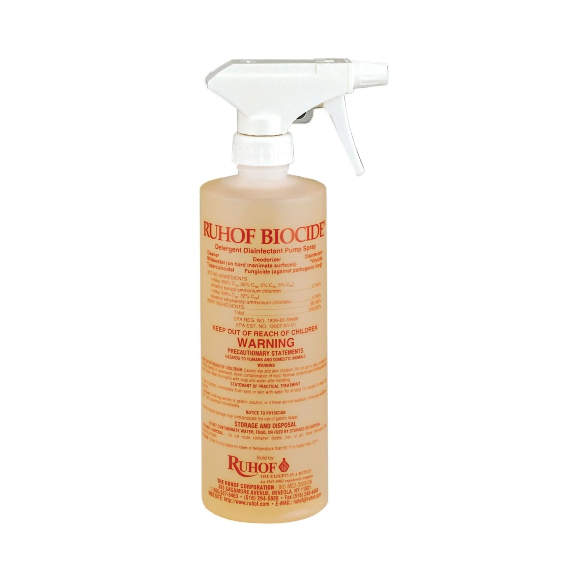 Ruhof Biocide Surface Disinfectant Cleaner Quaternary Based Trigger Spray Liquid 16 oz. Bottle Mild Scent NonSterile