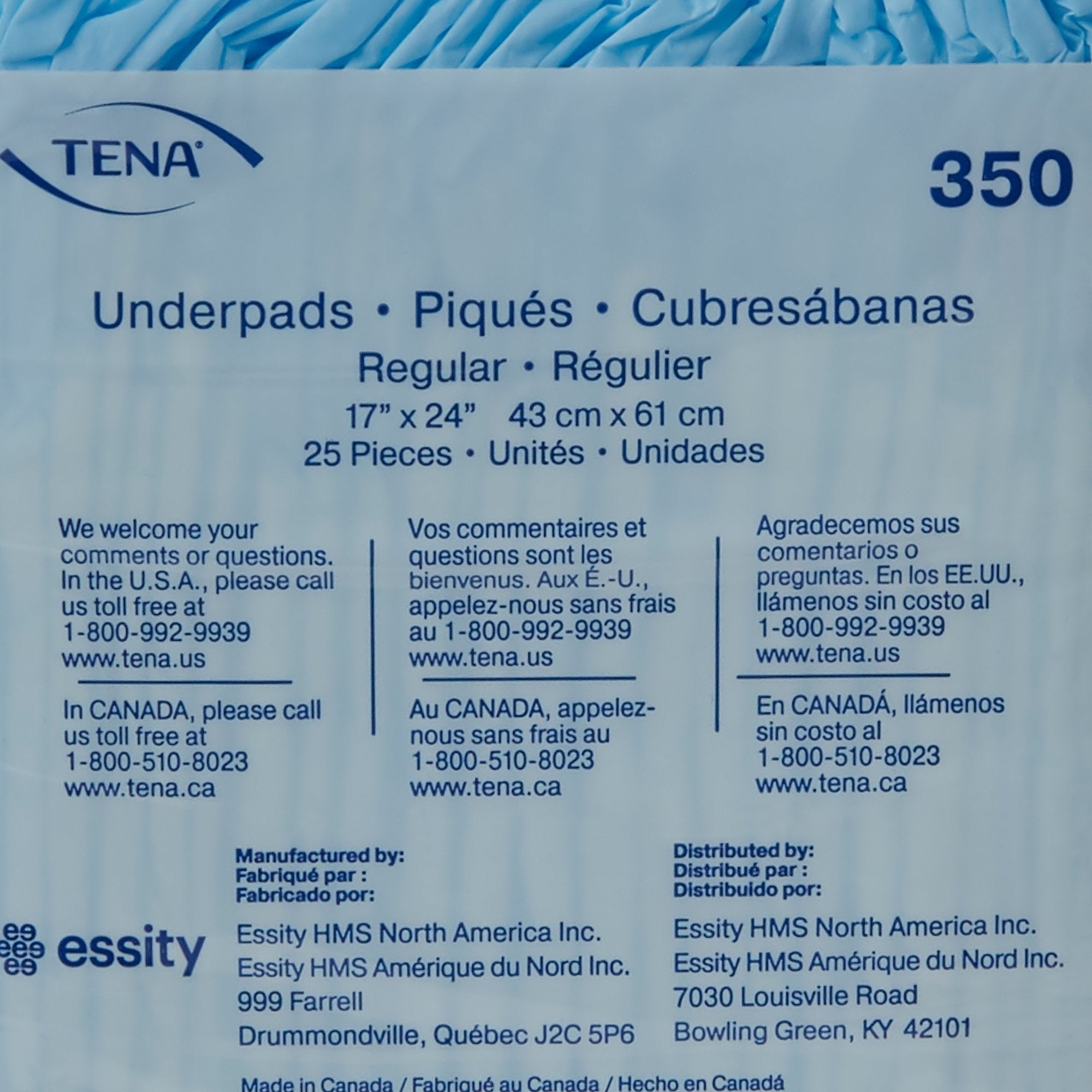 Disposable Underpad TENA Regular 17 X 24 Inch Fluff Light Absorbency, Packaging Type- Case
