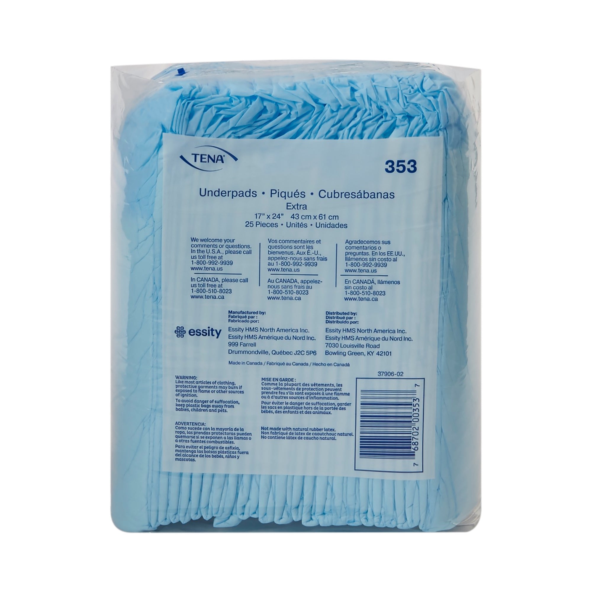 Disposable Underpad TENA Extra 17 X 24 Inch Polymer Light Absorbency, Packaging Type- Case