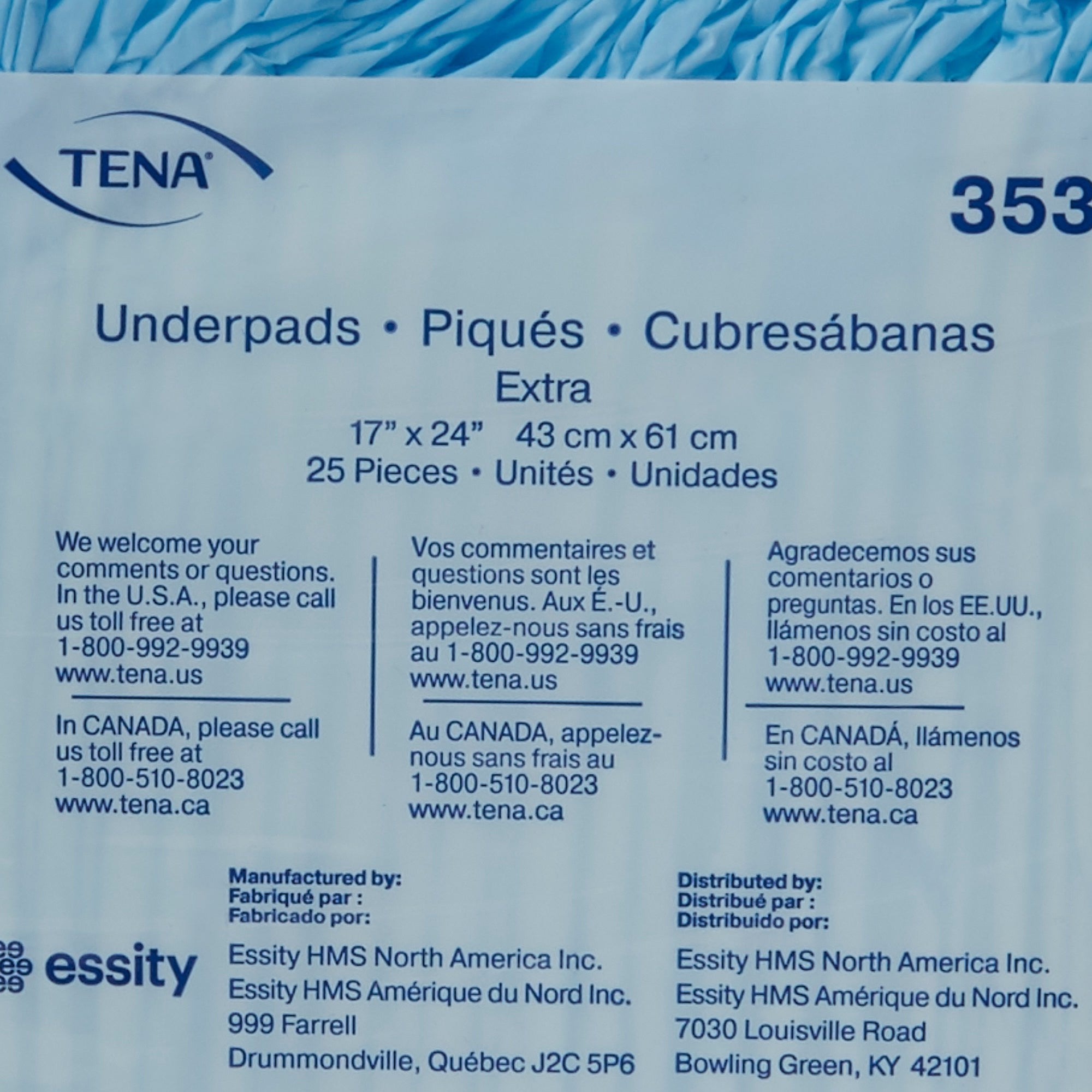 Disposable Underpad TENA Extra 17 X 24 Inch Polymer Light Absorbency, Packaging Type- Case