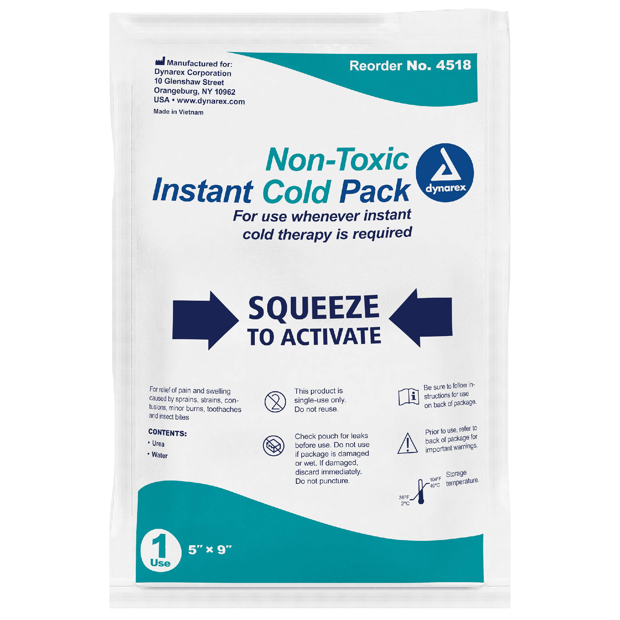 Instant Cold Pack Dynarex Non-Toxic General Purpose One Size Fits Most 5 X 9 Inch Plastic / Urea / Water Disposable