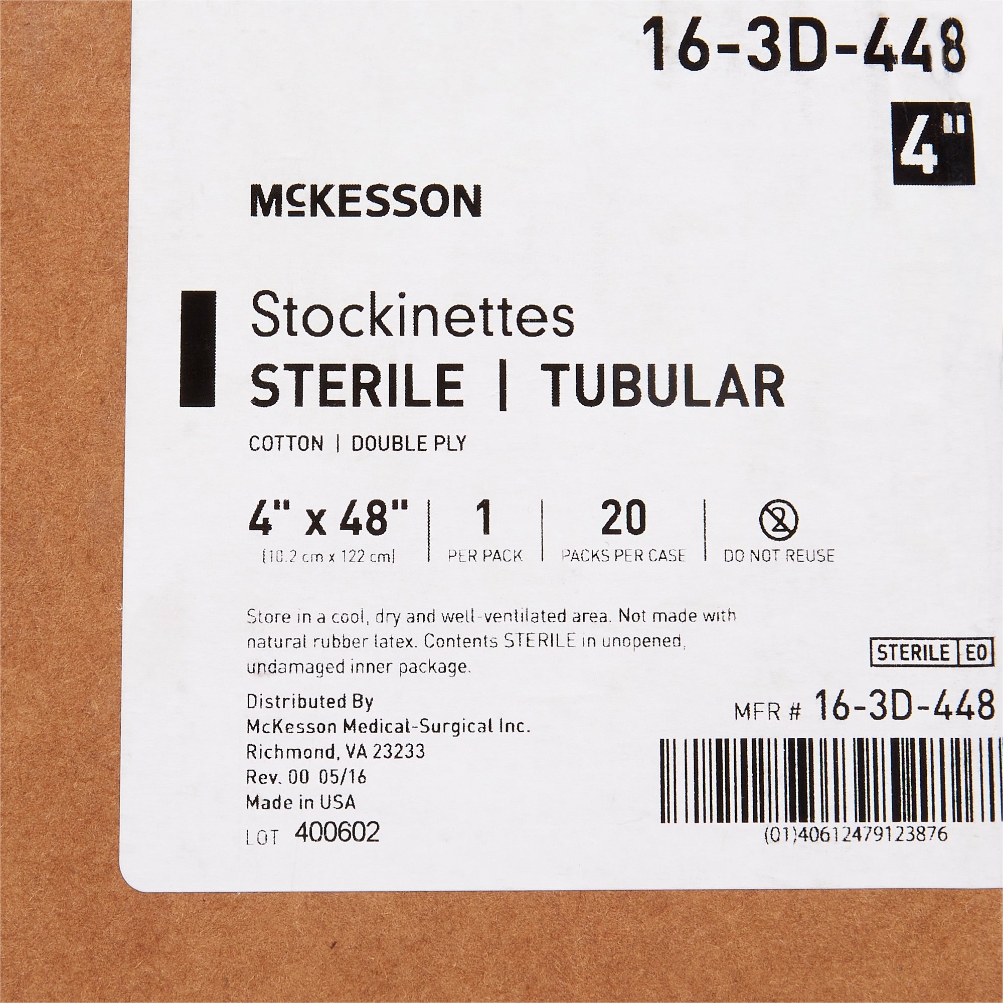 Surgical Stockinette Tubular McKesson 4 X 48 Inch Sterile, Packaging Type- Case