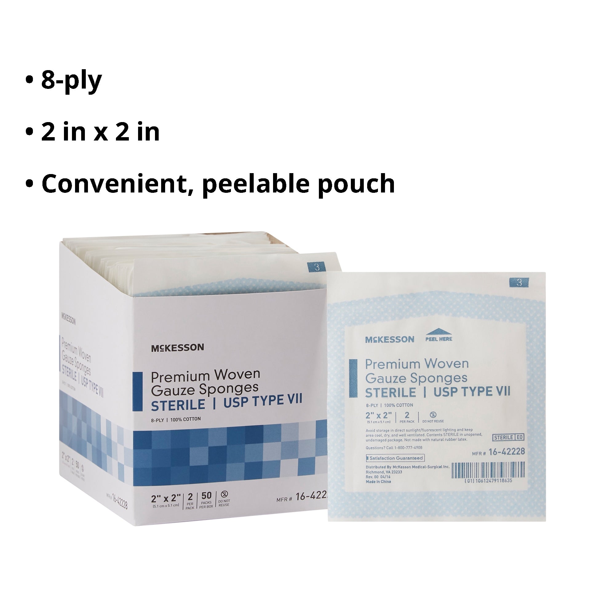 Gauze Sponge McKesson 2 X 2 Inch 8-Ply Sterile 2 per Pack