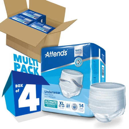 Unisex Adult Absorbent Underwear Attends Advanced Pull On with Tear Away Seams X-Large Disposable Heavy Absorbency, Packaging Type- Case