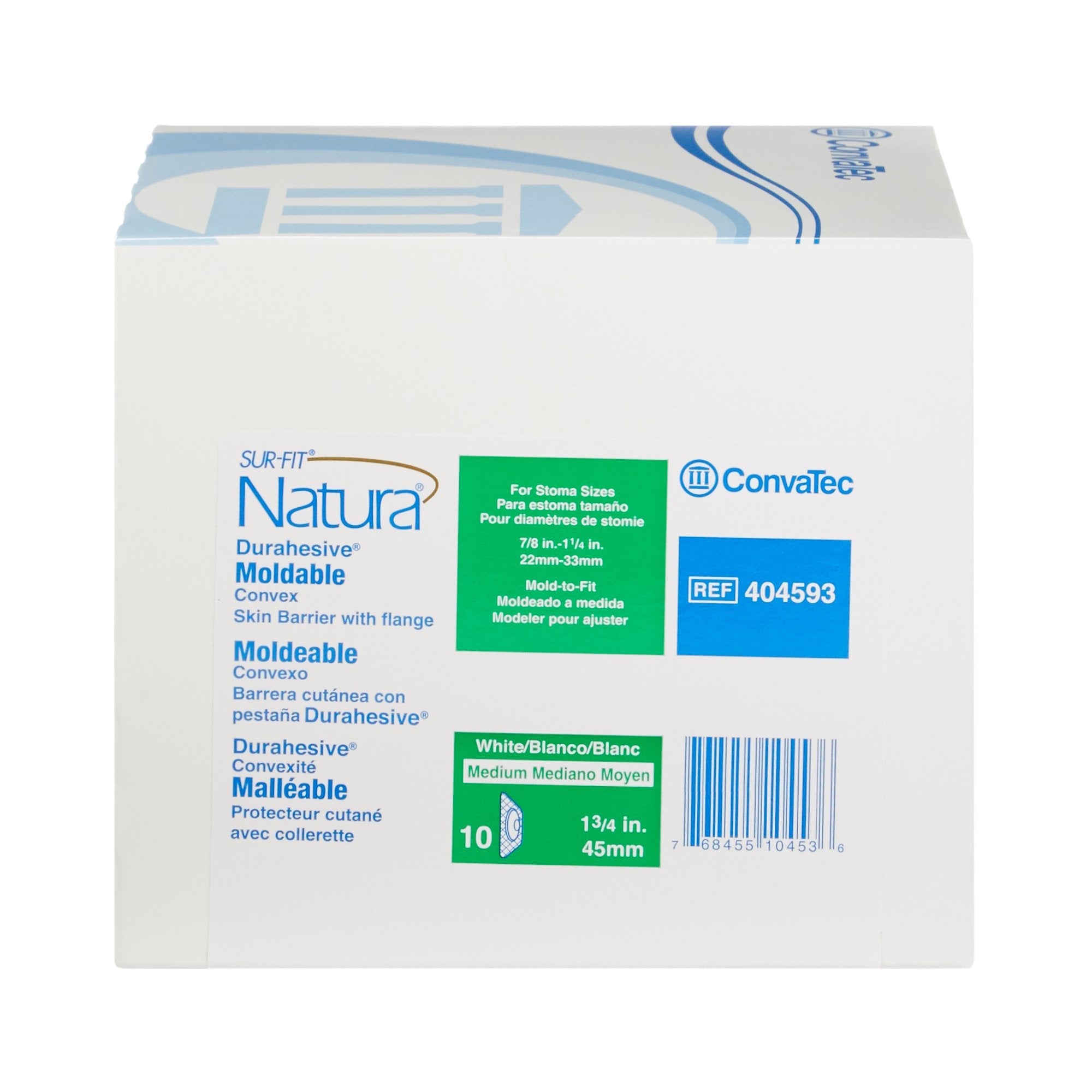 Ostomy Barrier Sur-Fit Natura Durahesive Moldable, Extended Wear Acrylic Tape 45 mm Flange Sur-Fit Natura System Hydrocolloid 7/8 to 1-1/4 Inch Opening 4-1/2 X 4-1/2 Inch,Packaging Type- Box