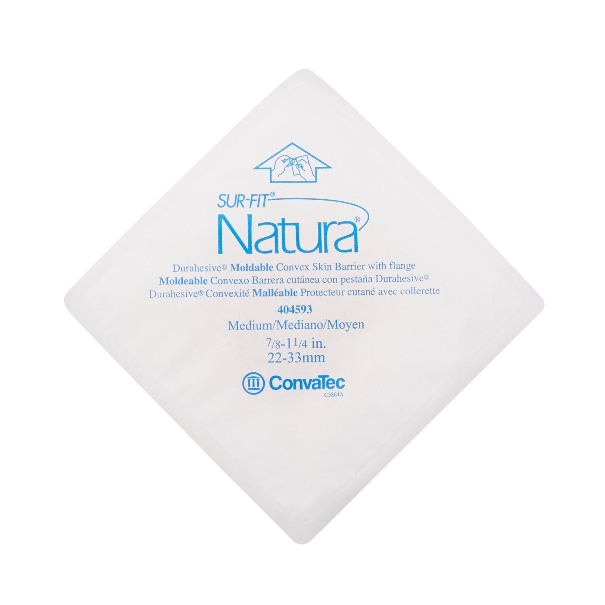 Ostomy Barrier Sur-Fit Natura Durahesive Moldable, Extended Wear Acrylic Tape 45 mm Flange Sur-Fit Natura System Hydrocolloid 7/8 to 1-1/4 Inch Opening 4-1/2 X 4-1/2 Inch,Packaging Type- Box