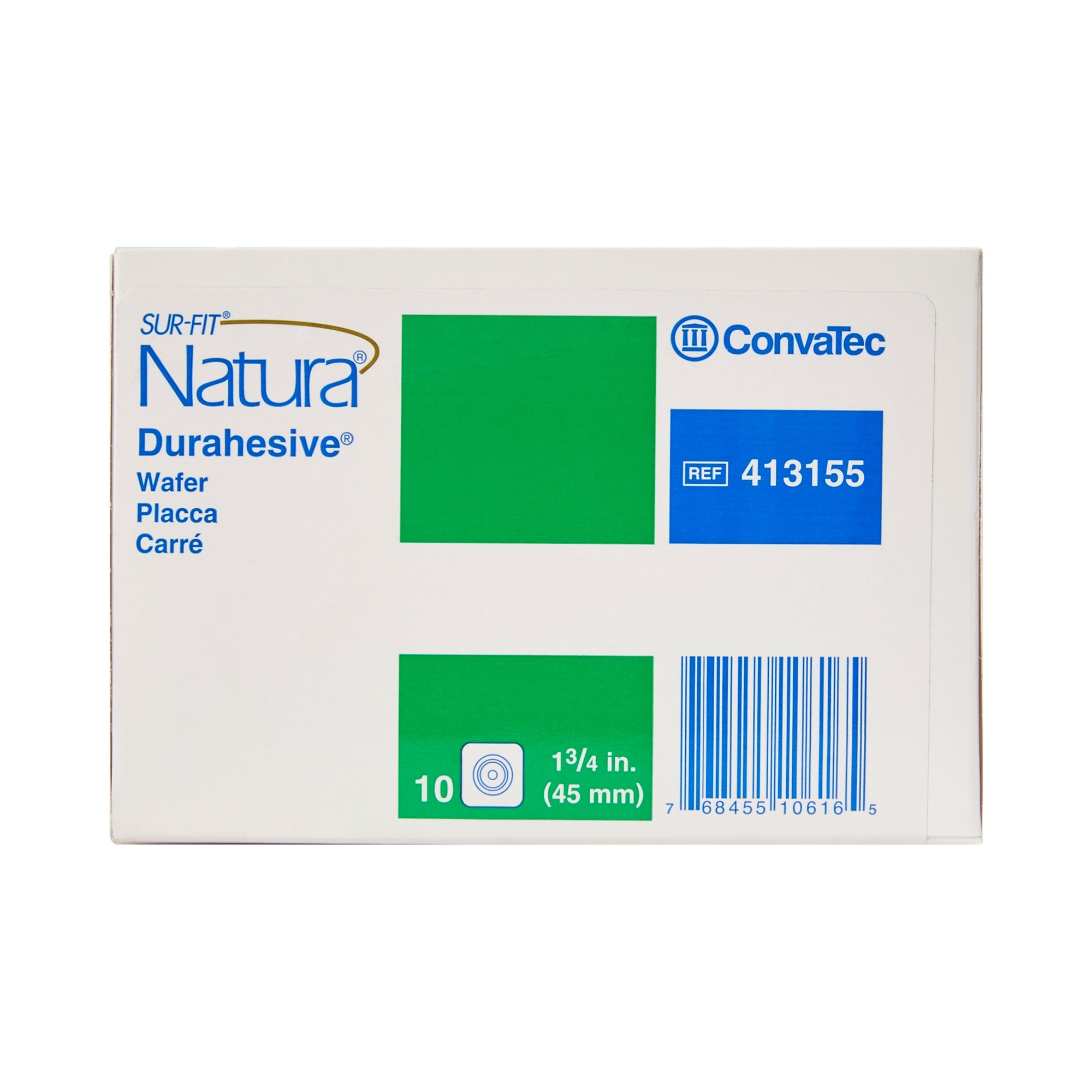 Ostomy Barrier Sur-Fit Natura Trim to Fit, Extended Wear Durahesive Without Tape 45 mm Flange Hydrocolloid 1 to 1-1/4 Inch Opening 4 X 4 Inch,Packaging Type- Each