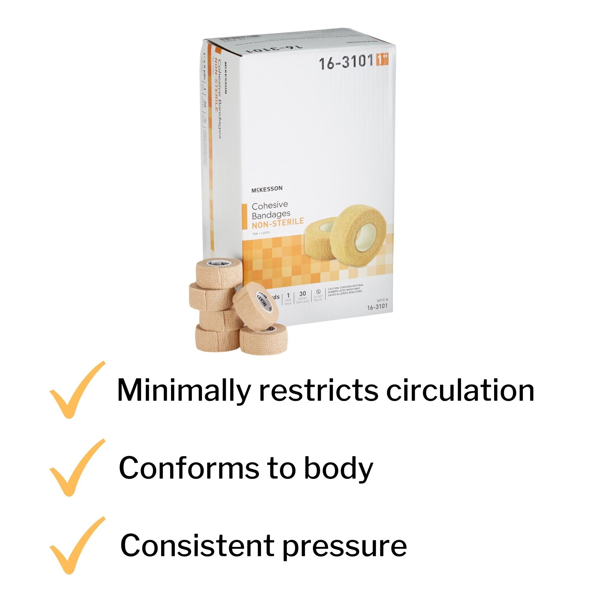 Cohesive Bandage McKesson 1 Inch X 5 Yard Self-adherent Closure Tan NonSterile Standard Compression, Packaging Type- Case